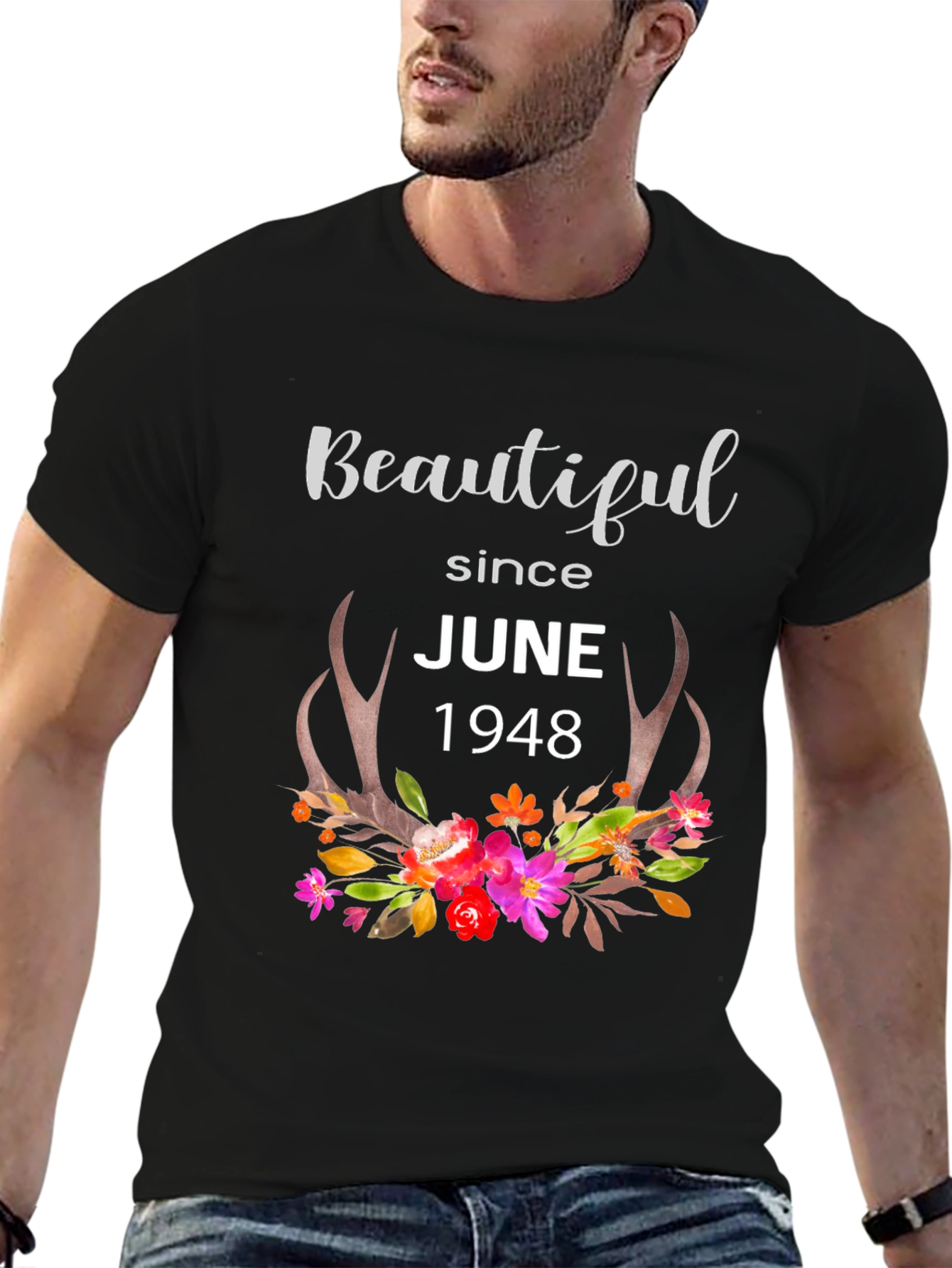 Beautiful Since June 1948 Floral Antler T-Shirt