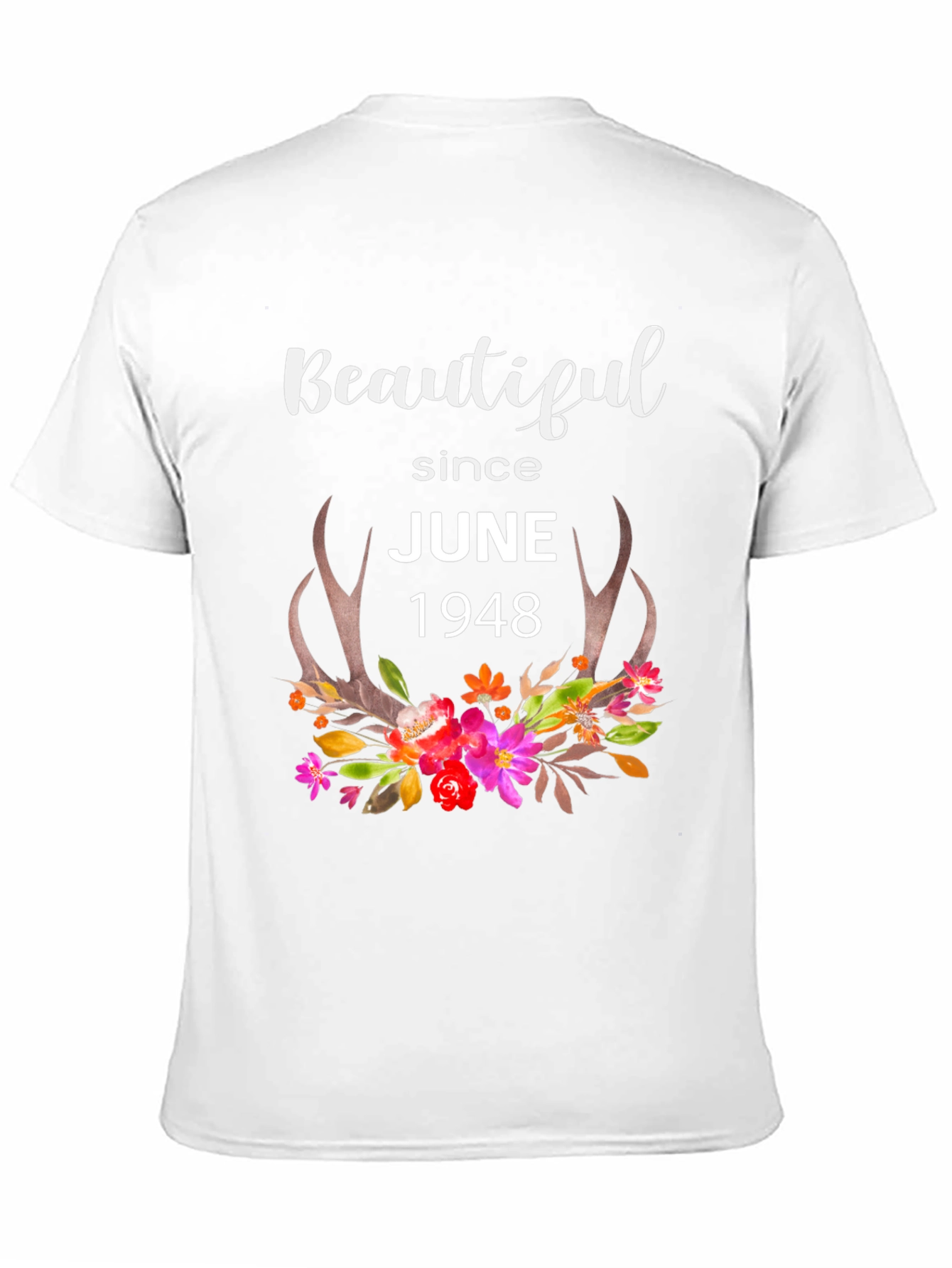 Beautiful Since June 1948 Floral Antler T-Shirt
