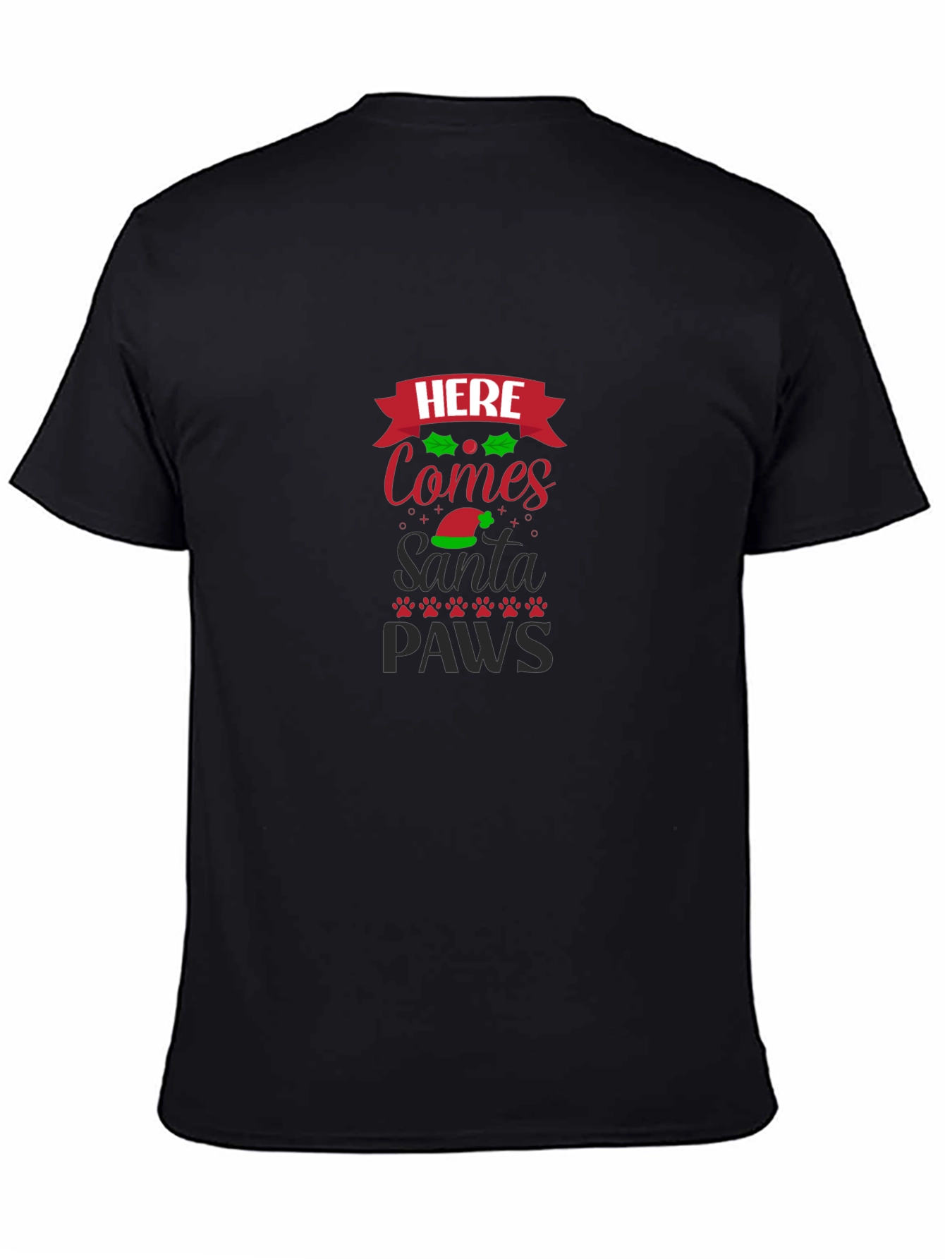 Here Comes Santa Paws Black Graphic Tee