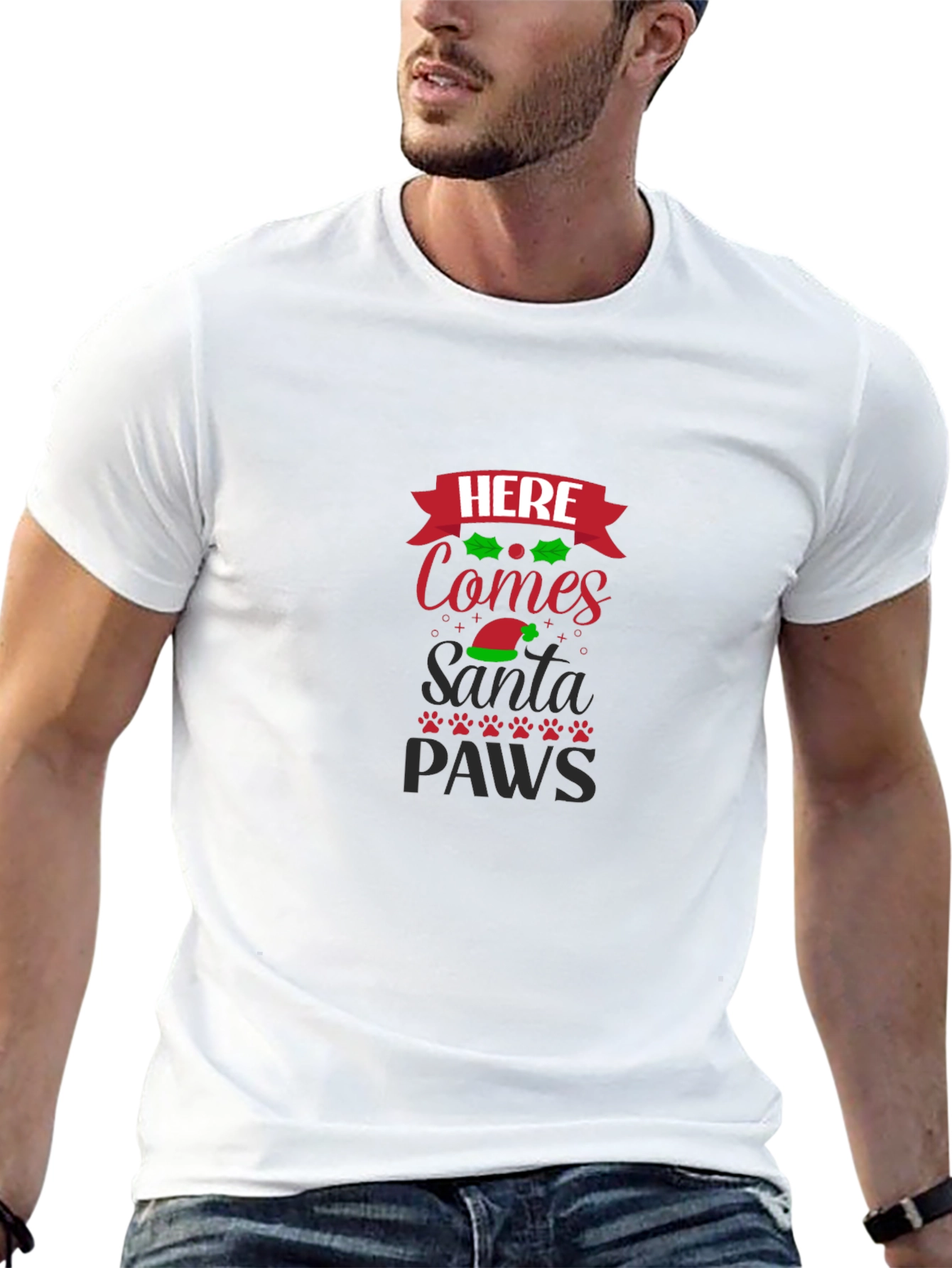Here Comes Santa Paws Black Graphic Tee