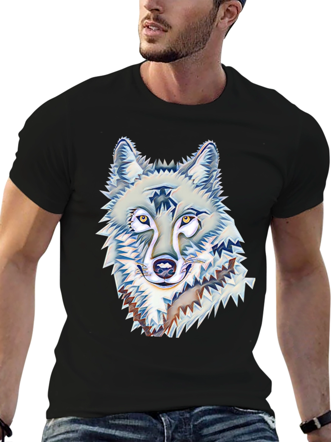 Wolf Graphic Print Black T-Shirt