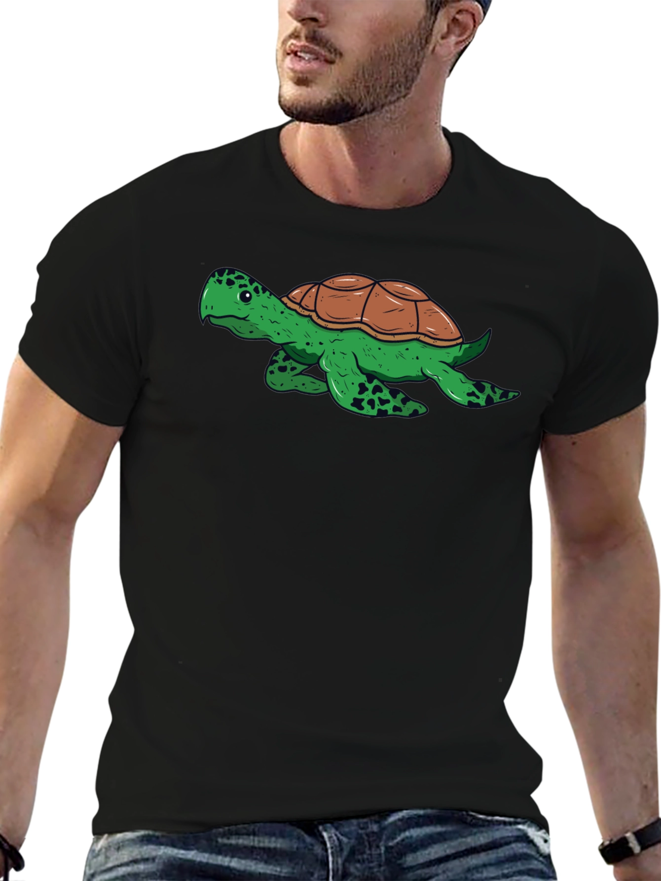 Turtle Graphic Tee - Black Cotton Comfort