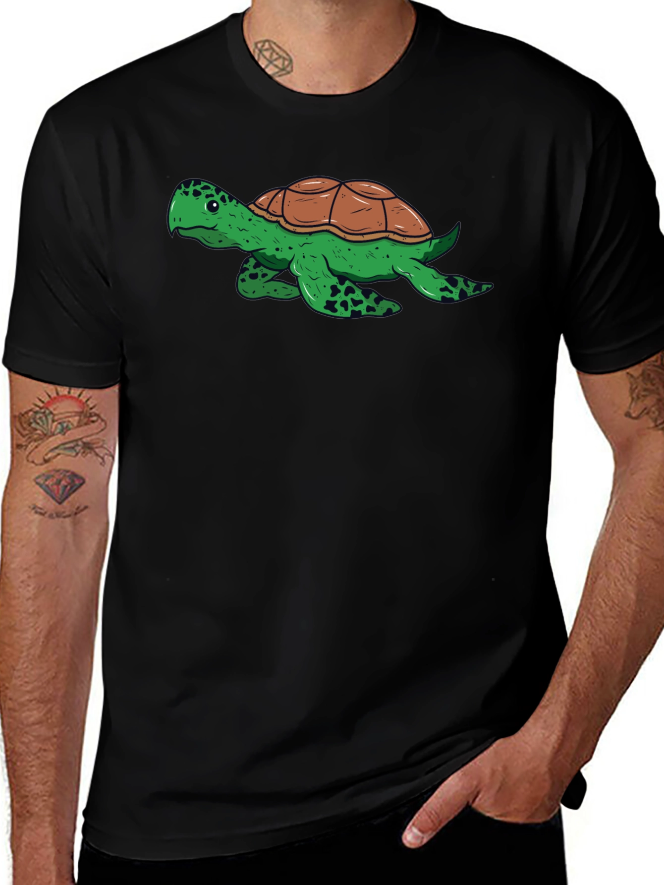 Turtle Graphic Tee - Black Cotton Comfort