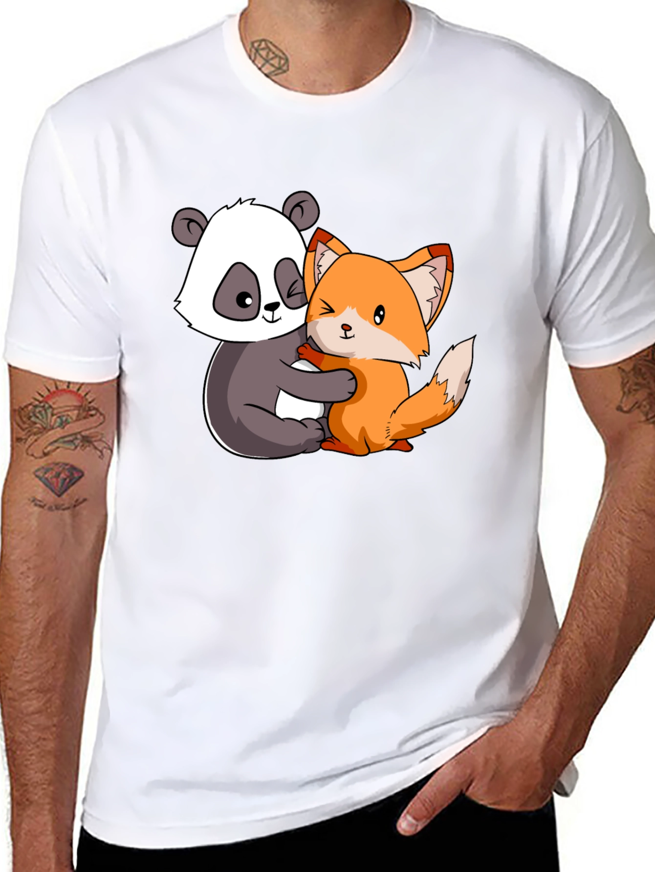 Panda and Fox Hug Graphic Tee