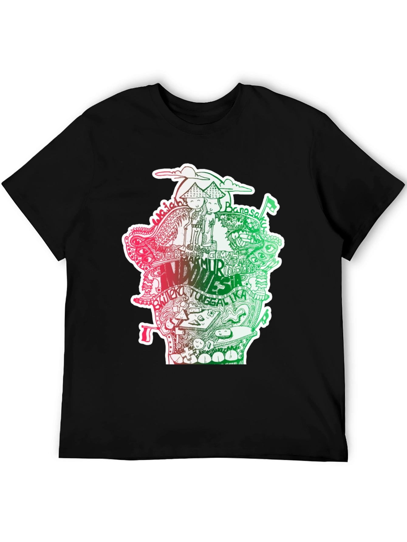 Indonesia Doodle Art Black T-Shirt
