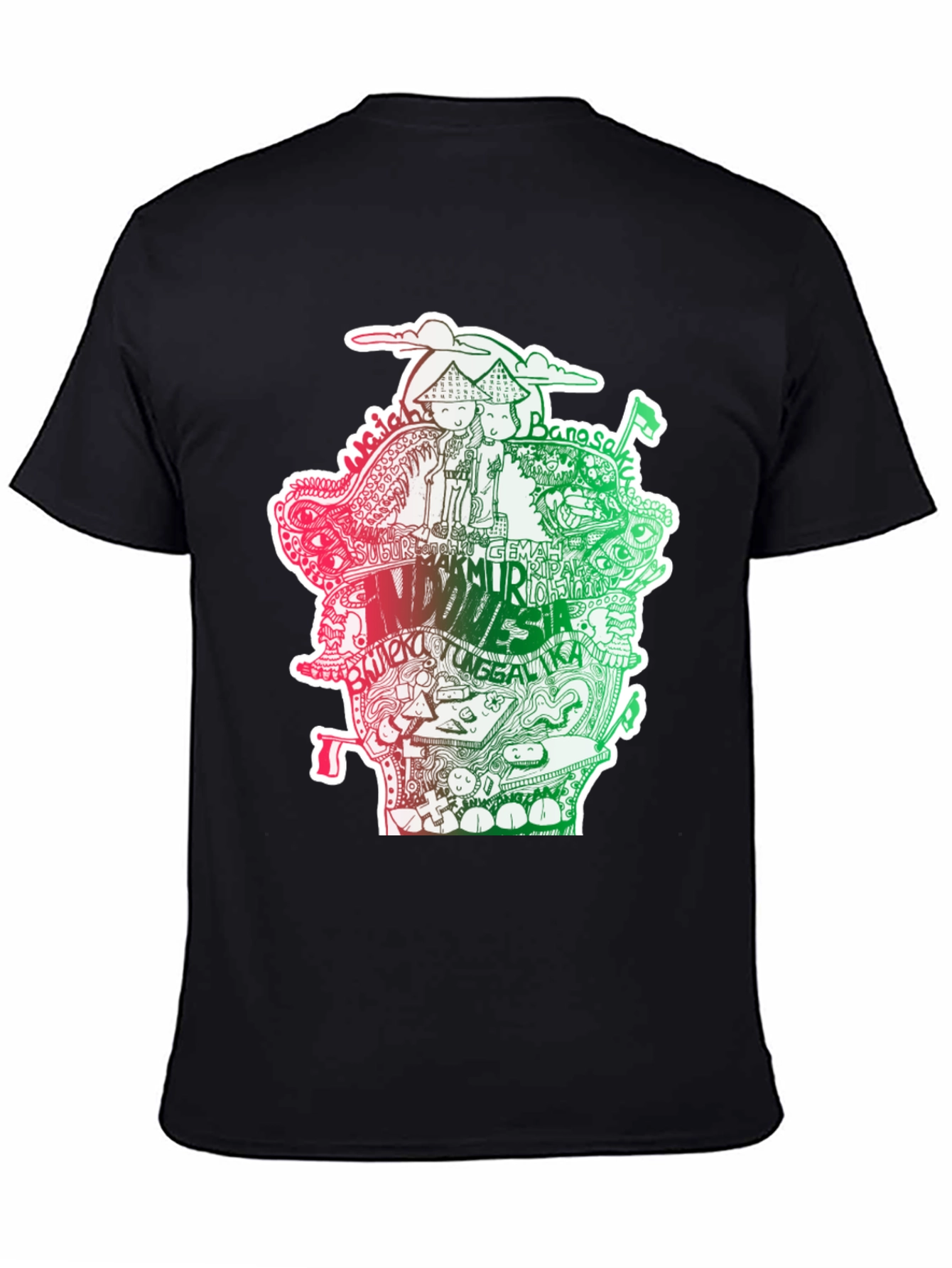 Indonesia Doodle Art Black T-Shirt