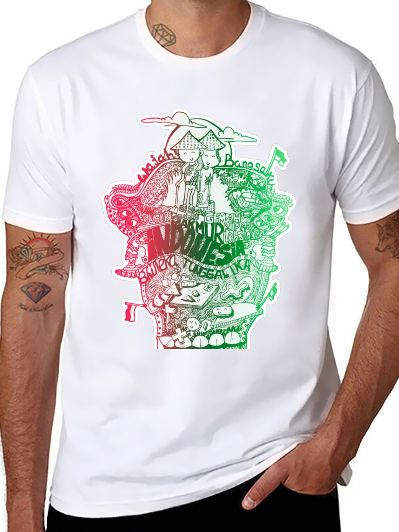Indonesia Doodle Art Black T-Shirt