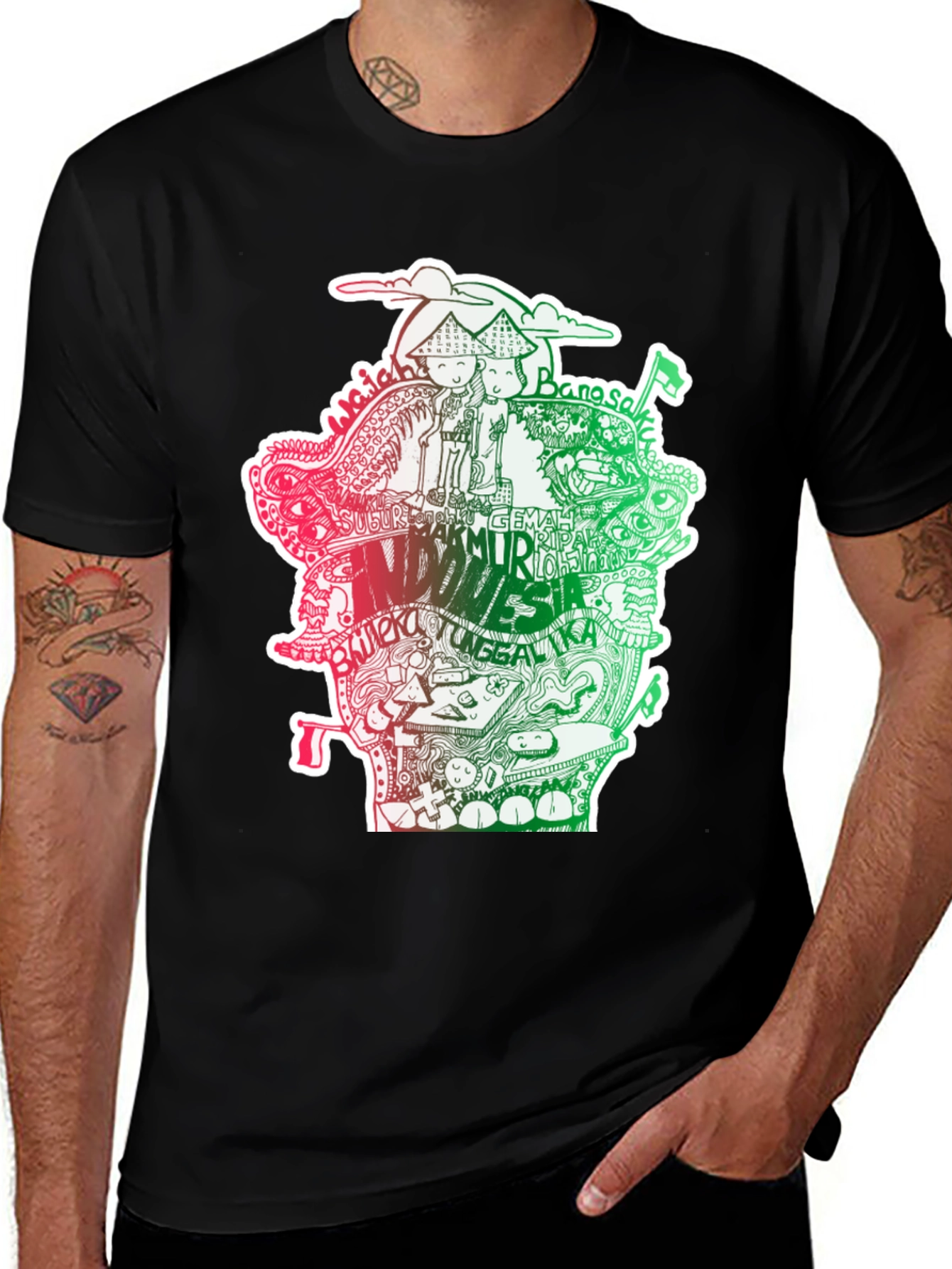 Indonesia Doodle Art Black T-Shirt