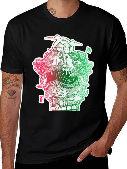Indonesia Doodle Art Black T-Shirt