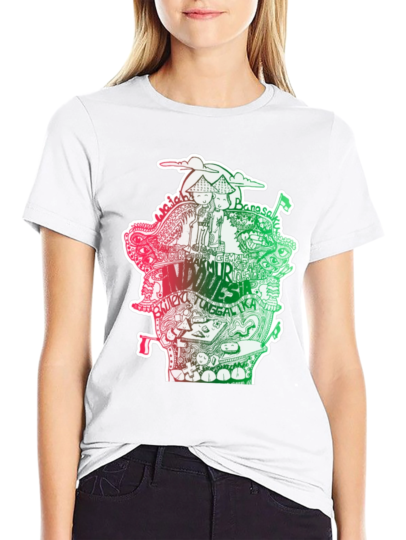 Indonesia Doodle Art Black T-Shirt
