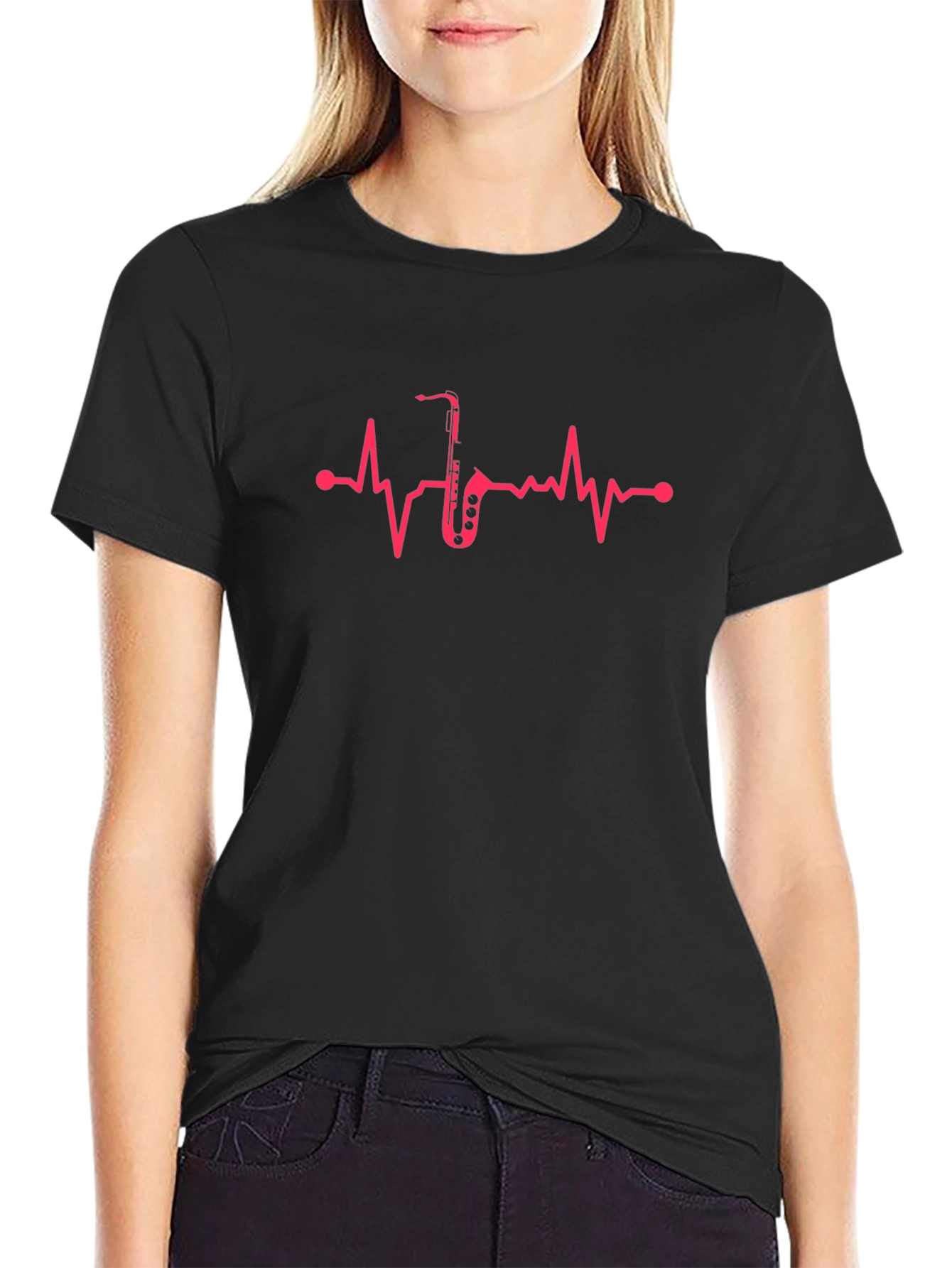 Saxophone Heartbeat Graphic Tee - Musician T-Shirt