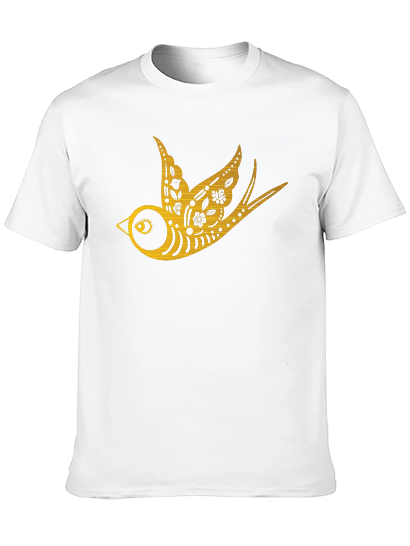 Mens Black T-Shirt with Golden Swallow Design