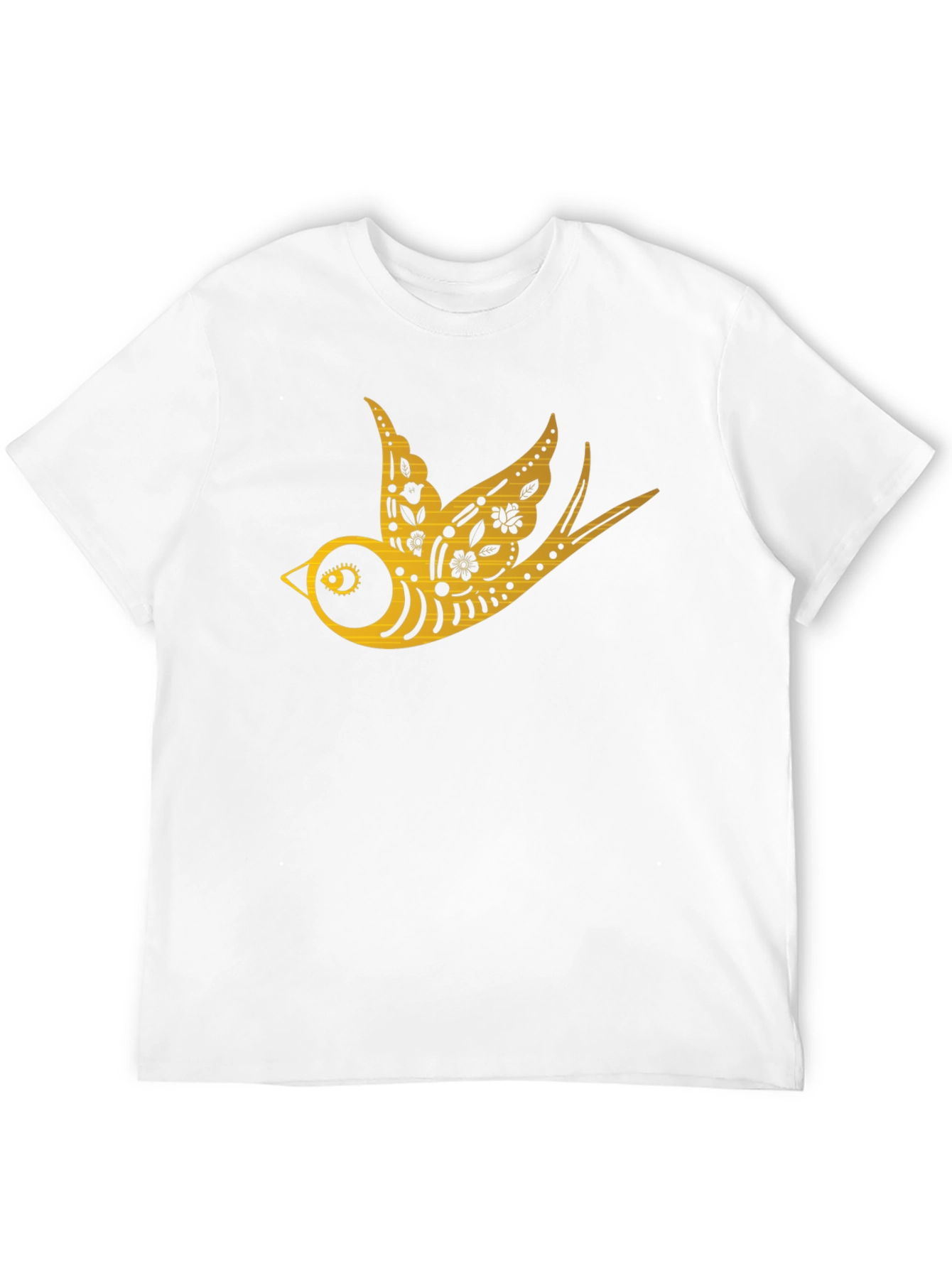 Mens Black T-Shirt with Golden Swallow Design