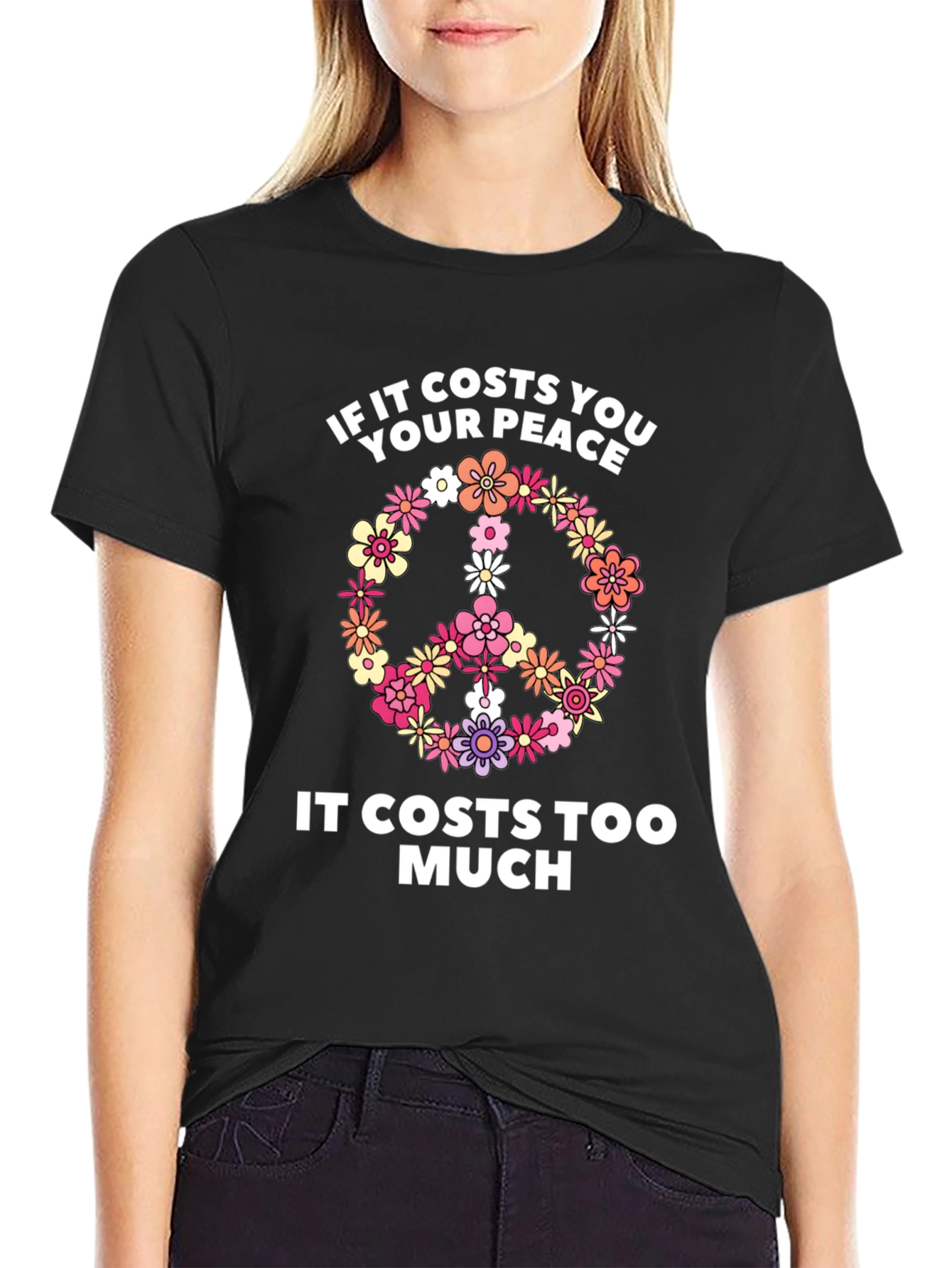 Peace Sign Flower Graphic T-Shirt