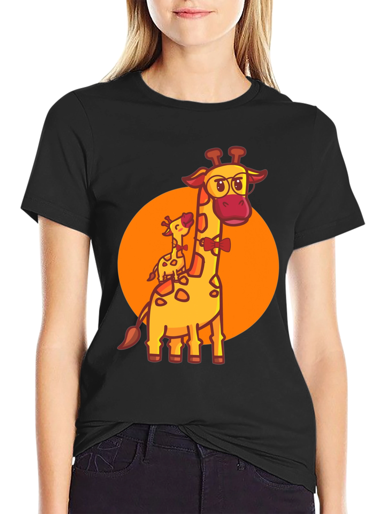 Giraffe Family Graphic Tee - Black Crew Neck