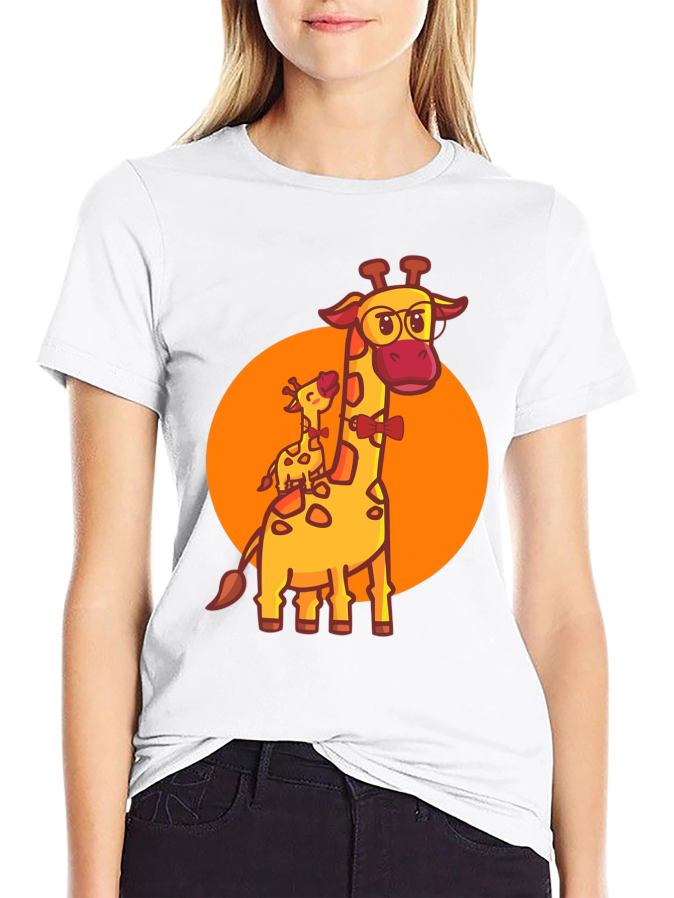 Giraffe Family Graphic Tee - Black Crew Neck