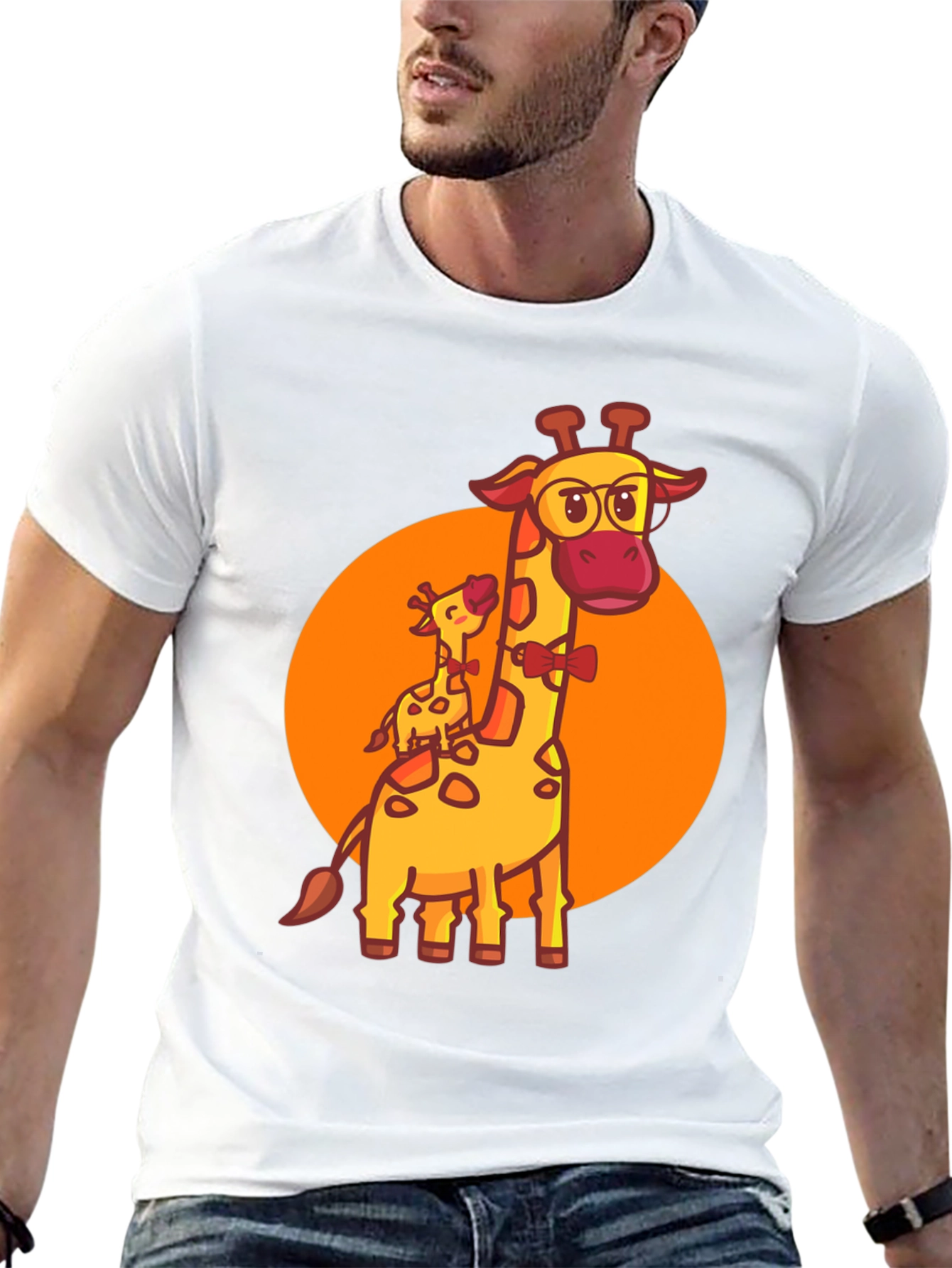 Giraffe Family Graphic Tee - Black Crew Neck