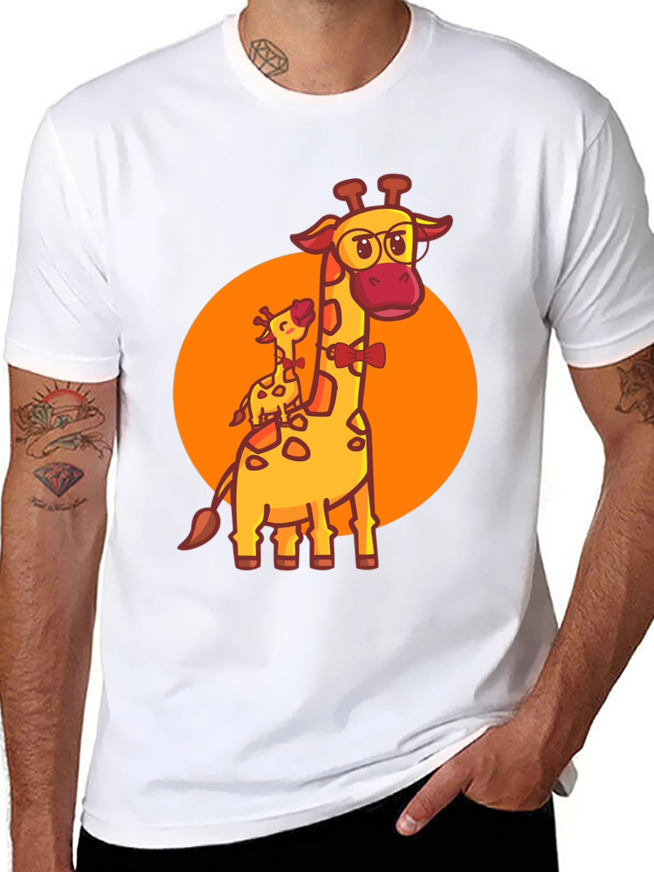 Giraffe Family Graphic Tee - Black Crew Neck