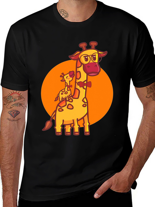 Giraffe Family Graphic Tee - Black Crew Neck