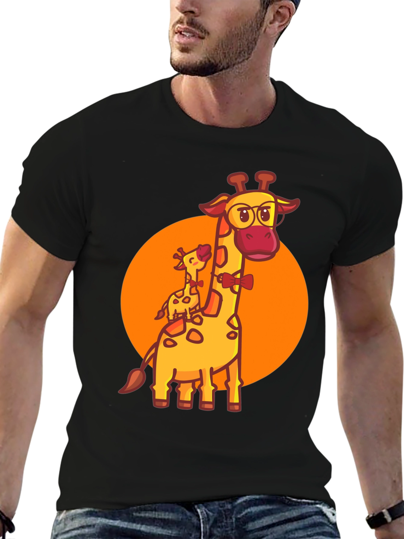 Giraffe Family Graphic Tee - Black Crew Neck