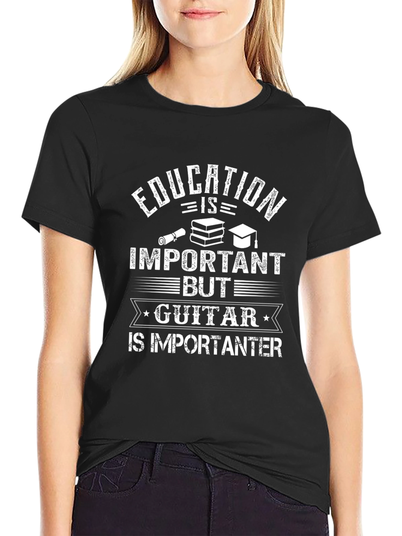Education vs Guitar Tee - Funny Musician T-Shirt