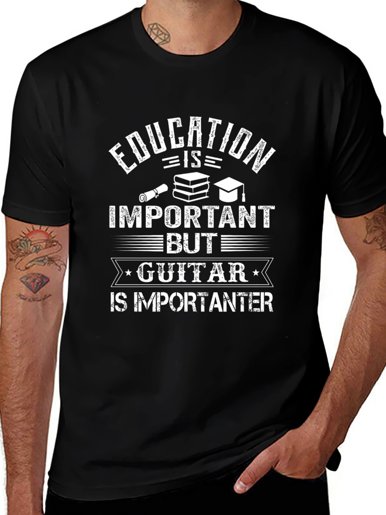 Education vs Guitar Tee - Funny Musician T-Shirt