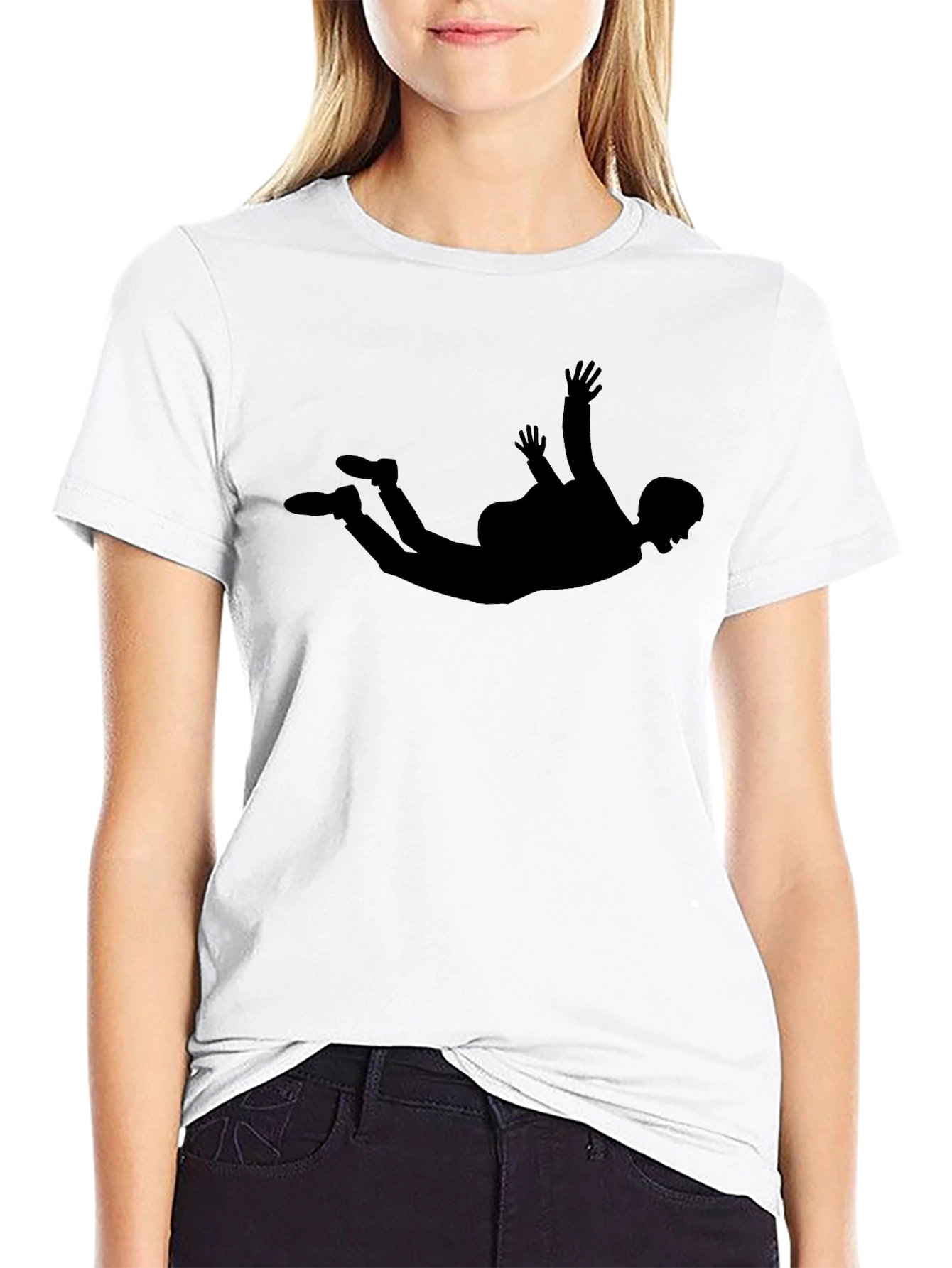 Skydiving Silhouette Graphic Tee - Black Casual T-Shirt
