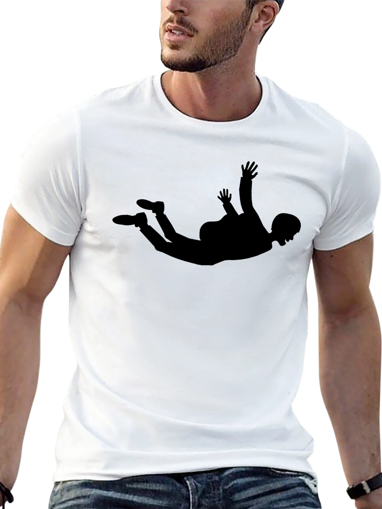 Skydiving Silhouette Graphic Tee - Black Casual T-Shirt