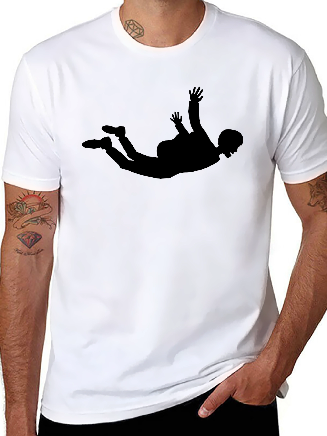 Skydiving Silhouette Graphic Tee - Black Casual T-Shirt