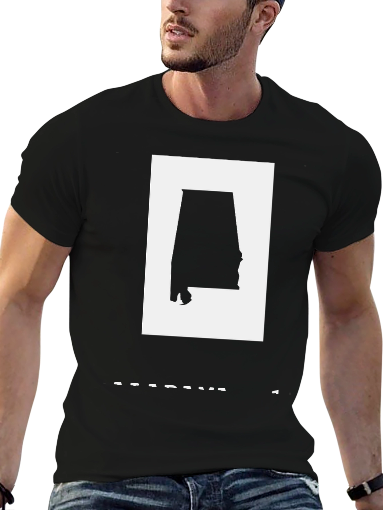 Alabama State Outline Tee - Black Graphic T-Shirt