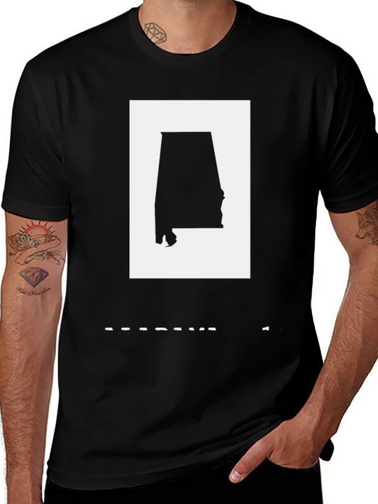 Alabama State Outline Tee - Black Graphic T-Shirt