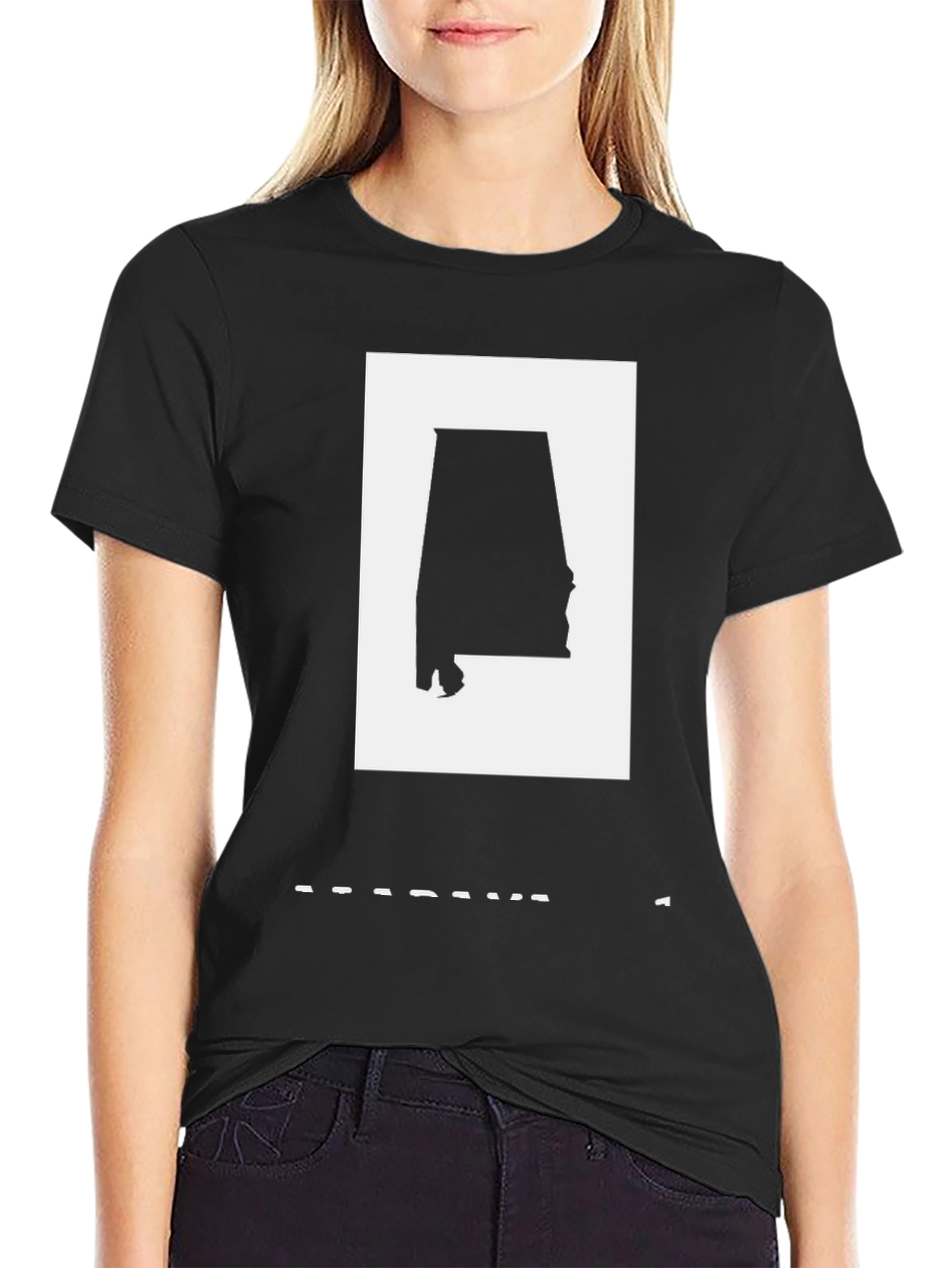 Alabama State Outline Tee - Black Graphic T-Shirt