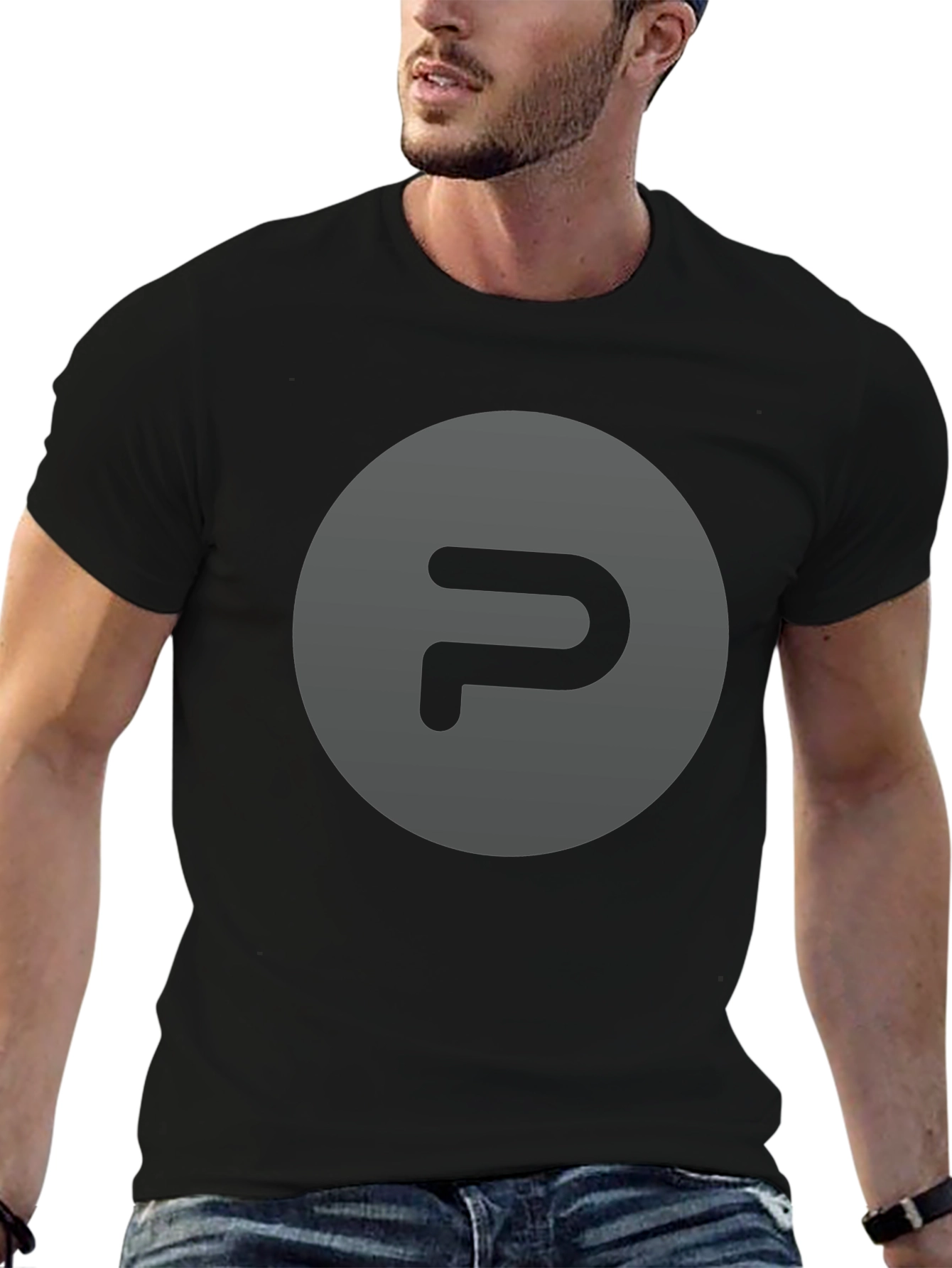 Mens Black T-Shirt with Gray Logo Graphic