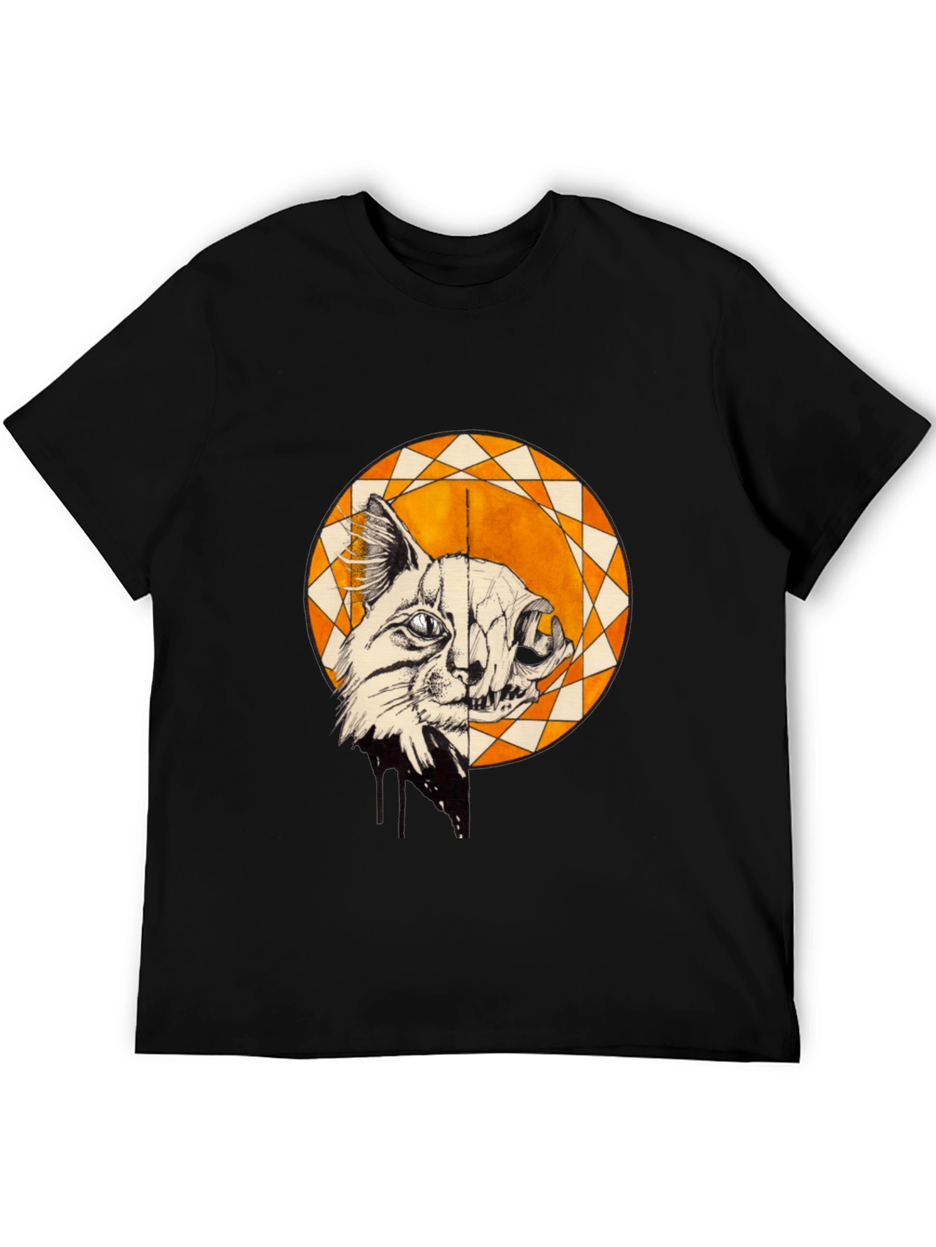Cat Skull Graphic Print Crew Neck Tee