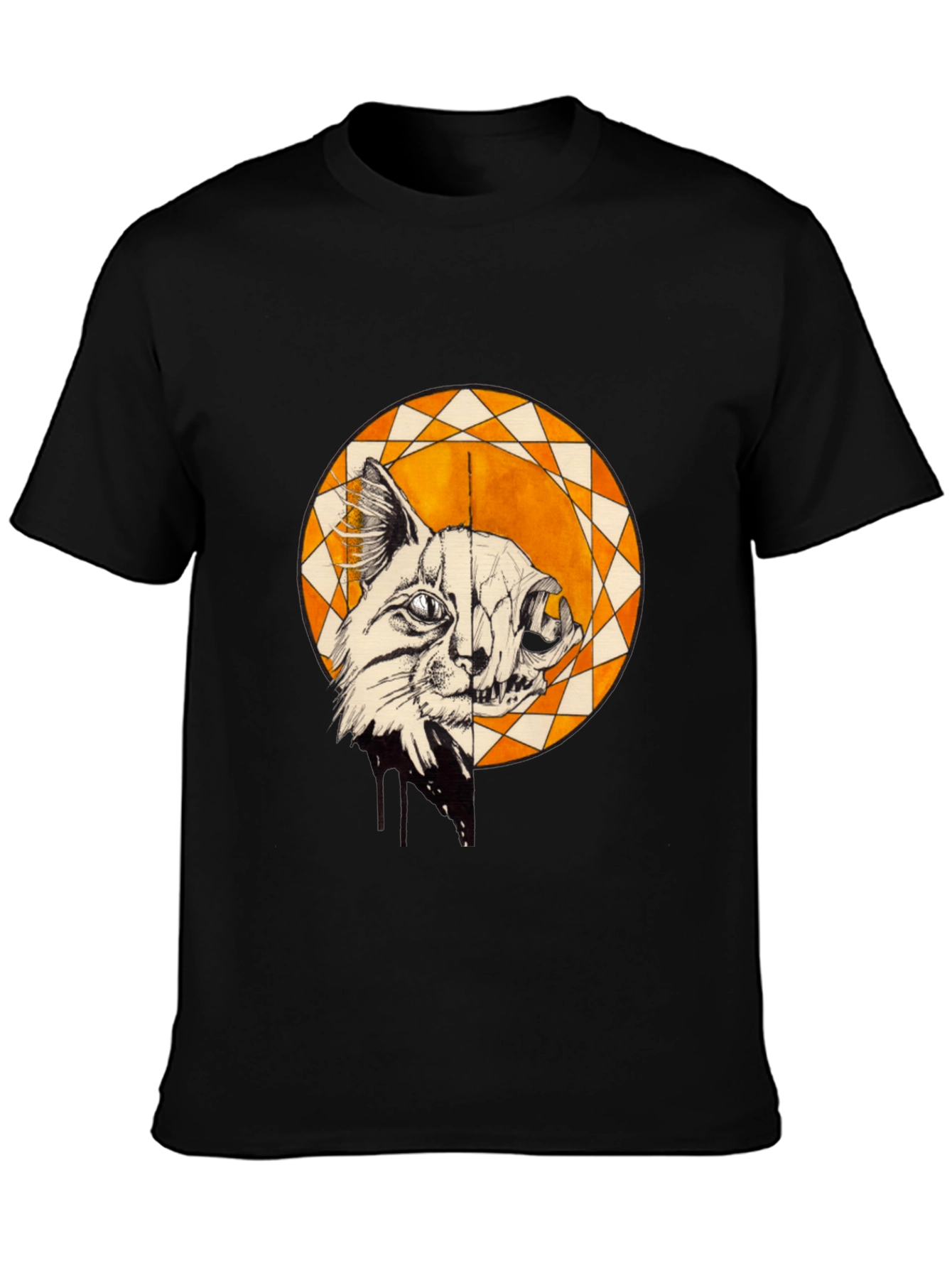Cat Skull Graphic Print Crew Neck Tee
