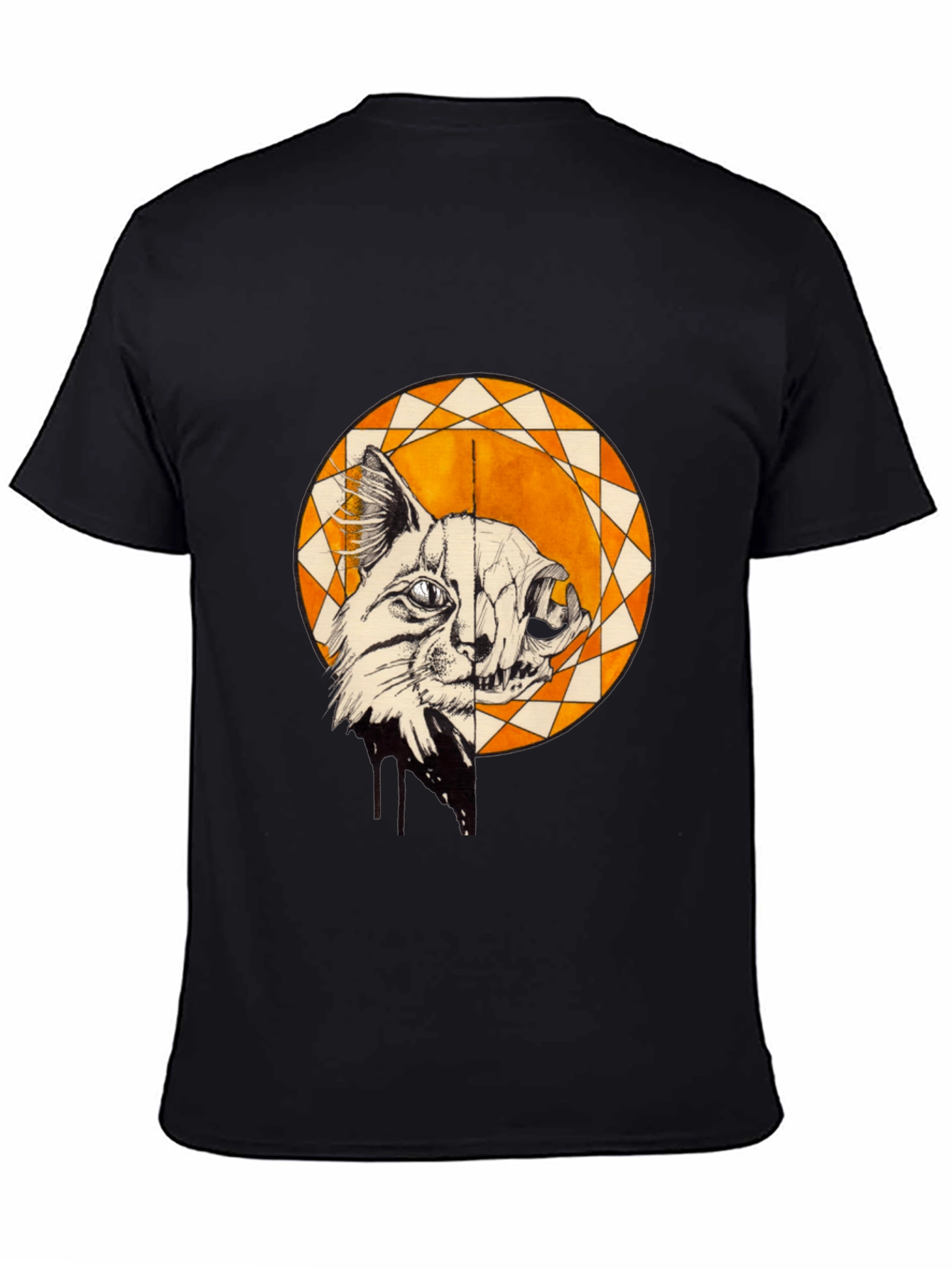 Cat Skull Graphic Print Crew Neck Tee