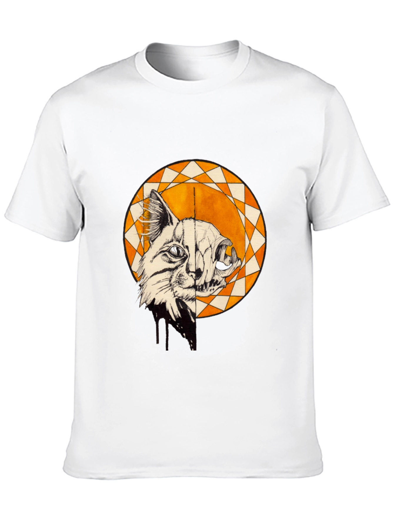 Cat Skull Graphic Print Crew Neck Tee