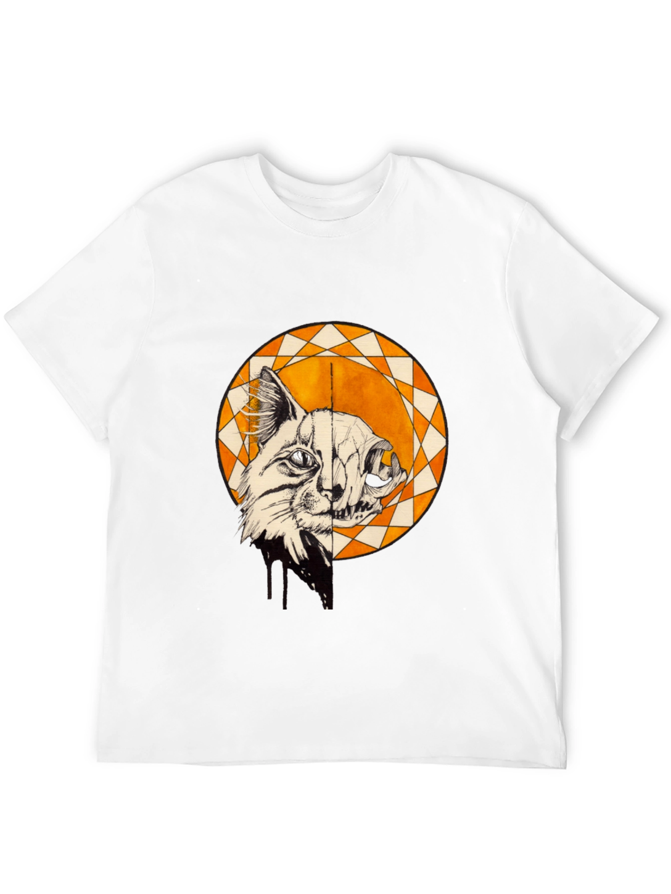 Cat Skull Graphic Print Crew Neck Tee