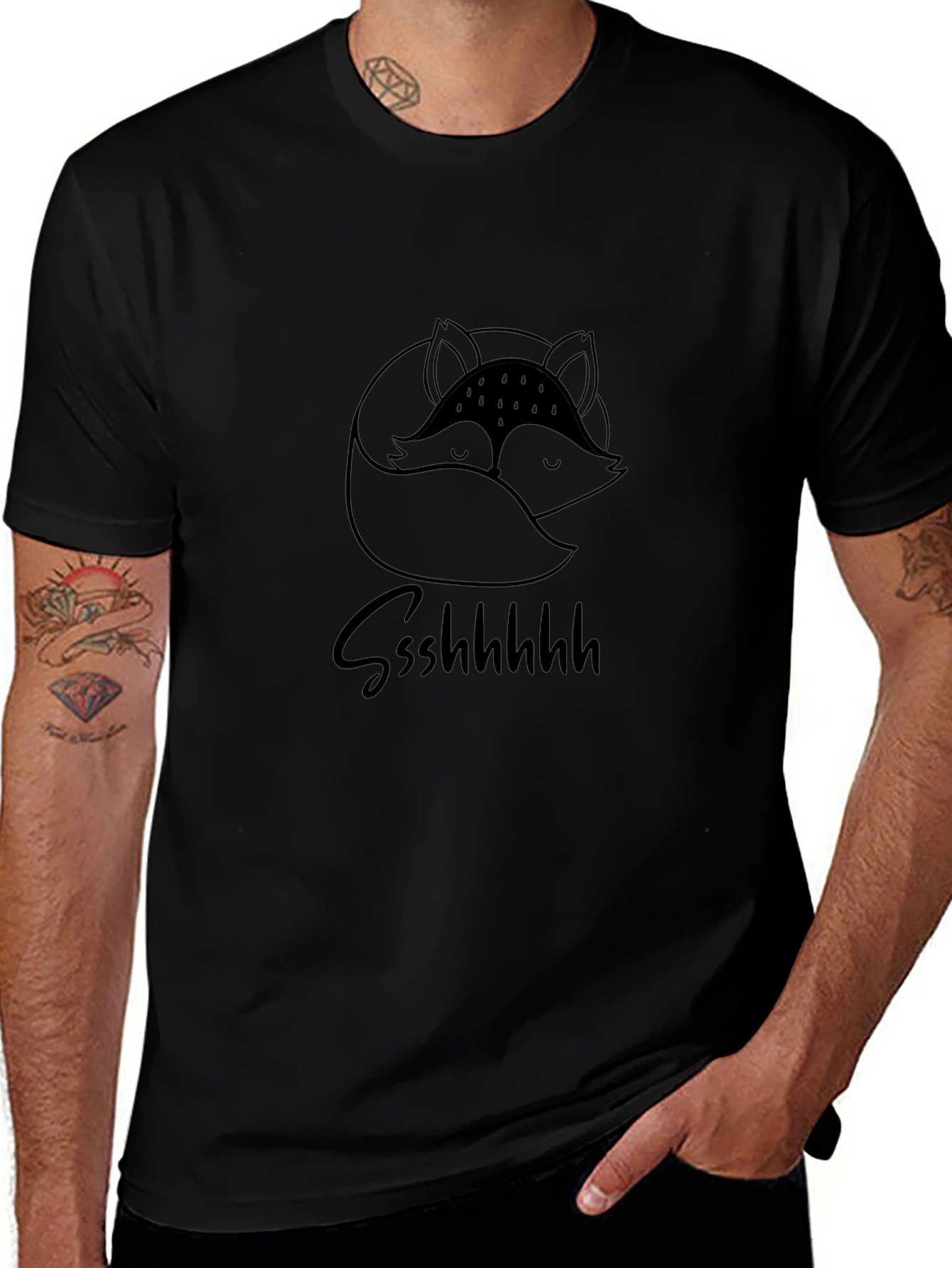 Ssshhhh Sleeping Fox Black T-Shirt