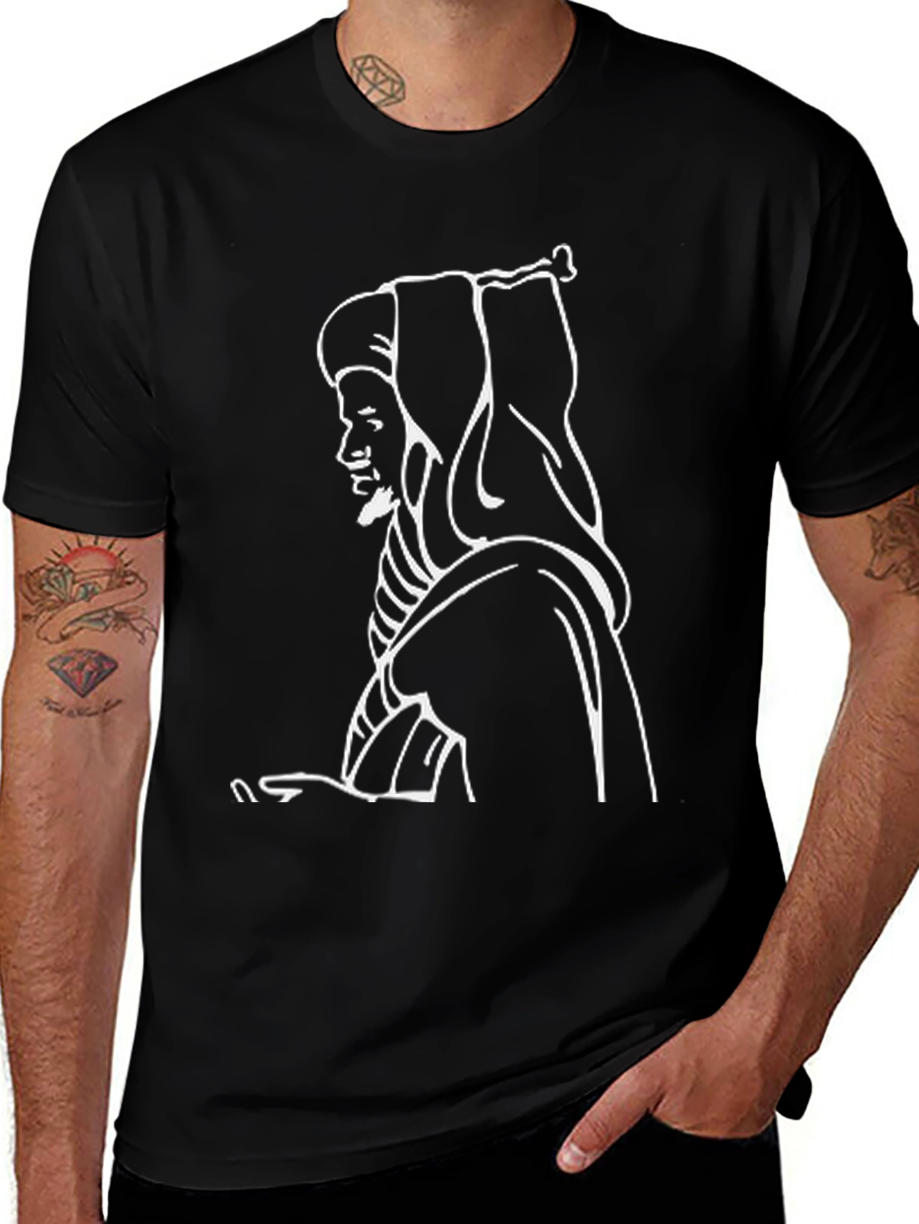 Black T-Shirt with White Outline Design