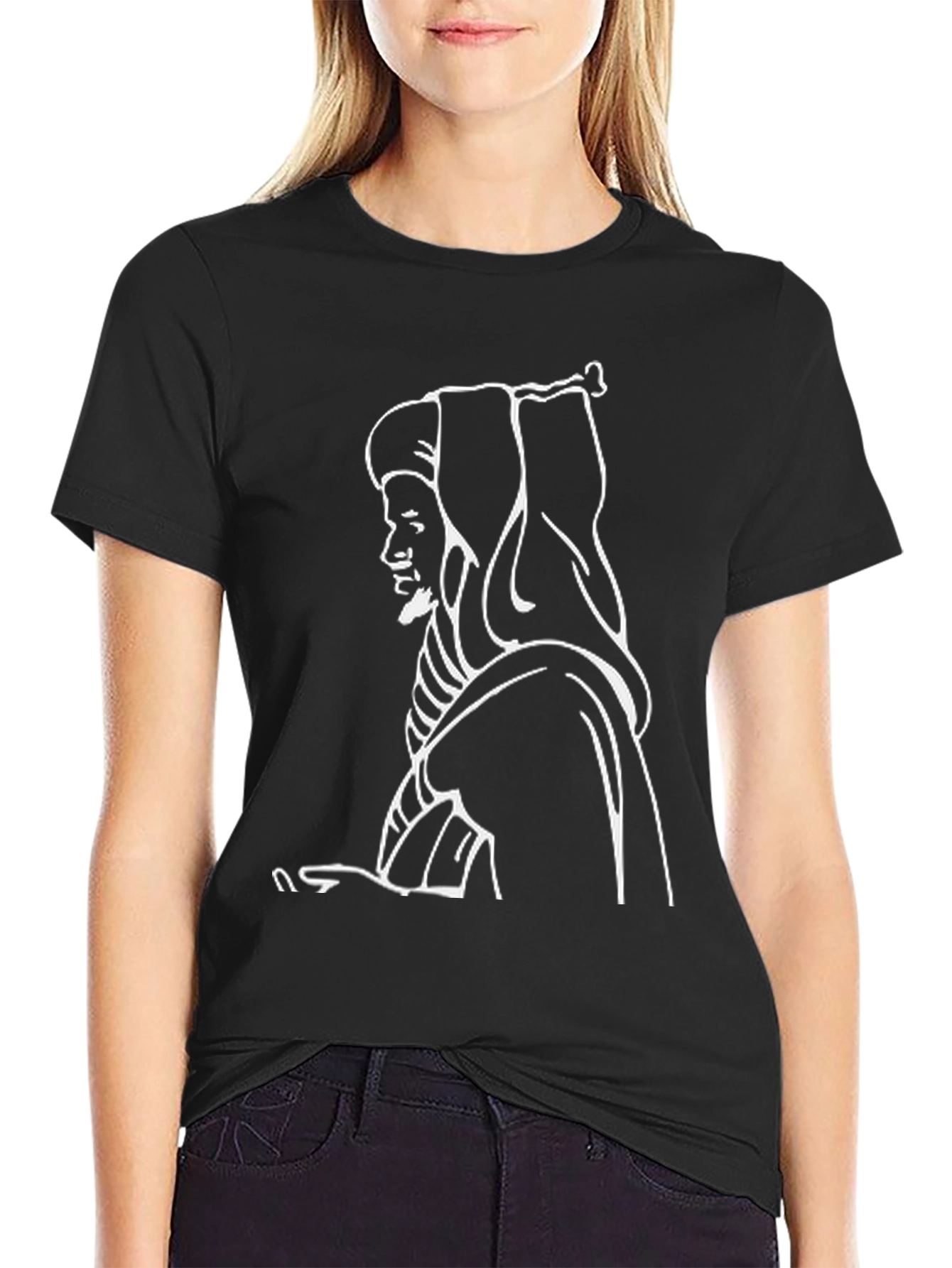 Black T-Shirt with White Outline Design