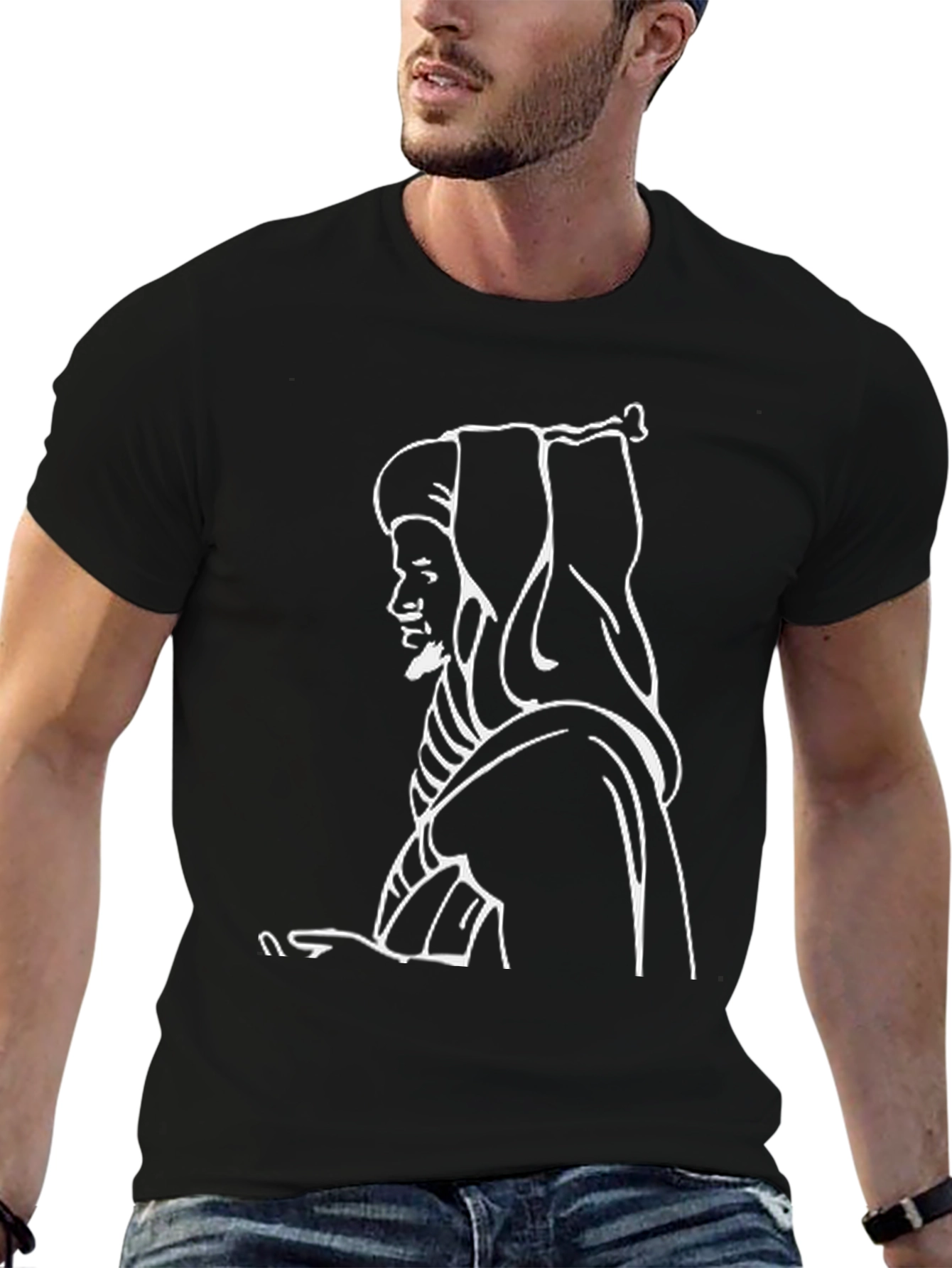 Black T-Shirt with White Outline Design