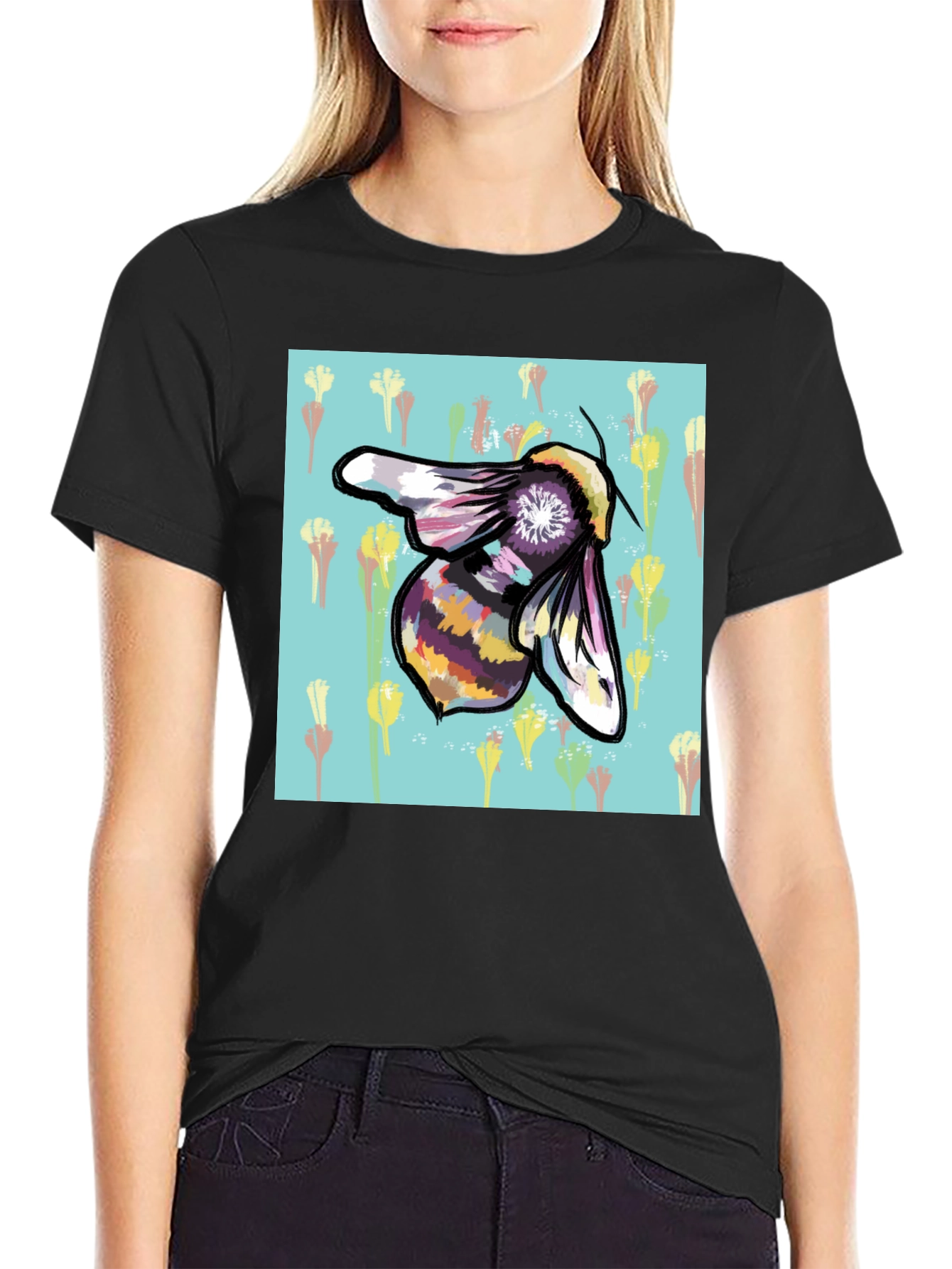 Bee Graphic Print Black T-Shirt