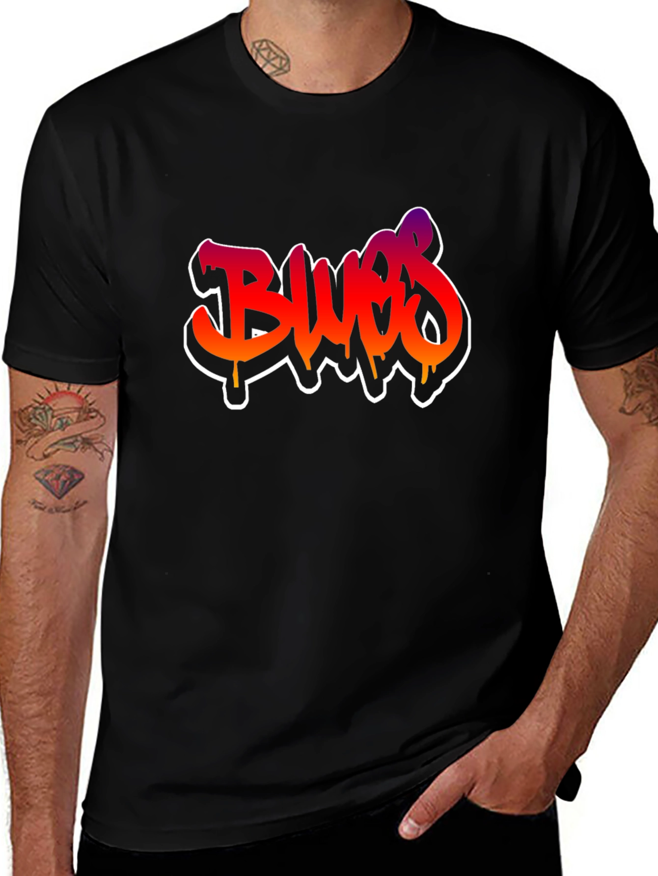 Blues Graffiti Style Graphic T-Shirt