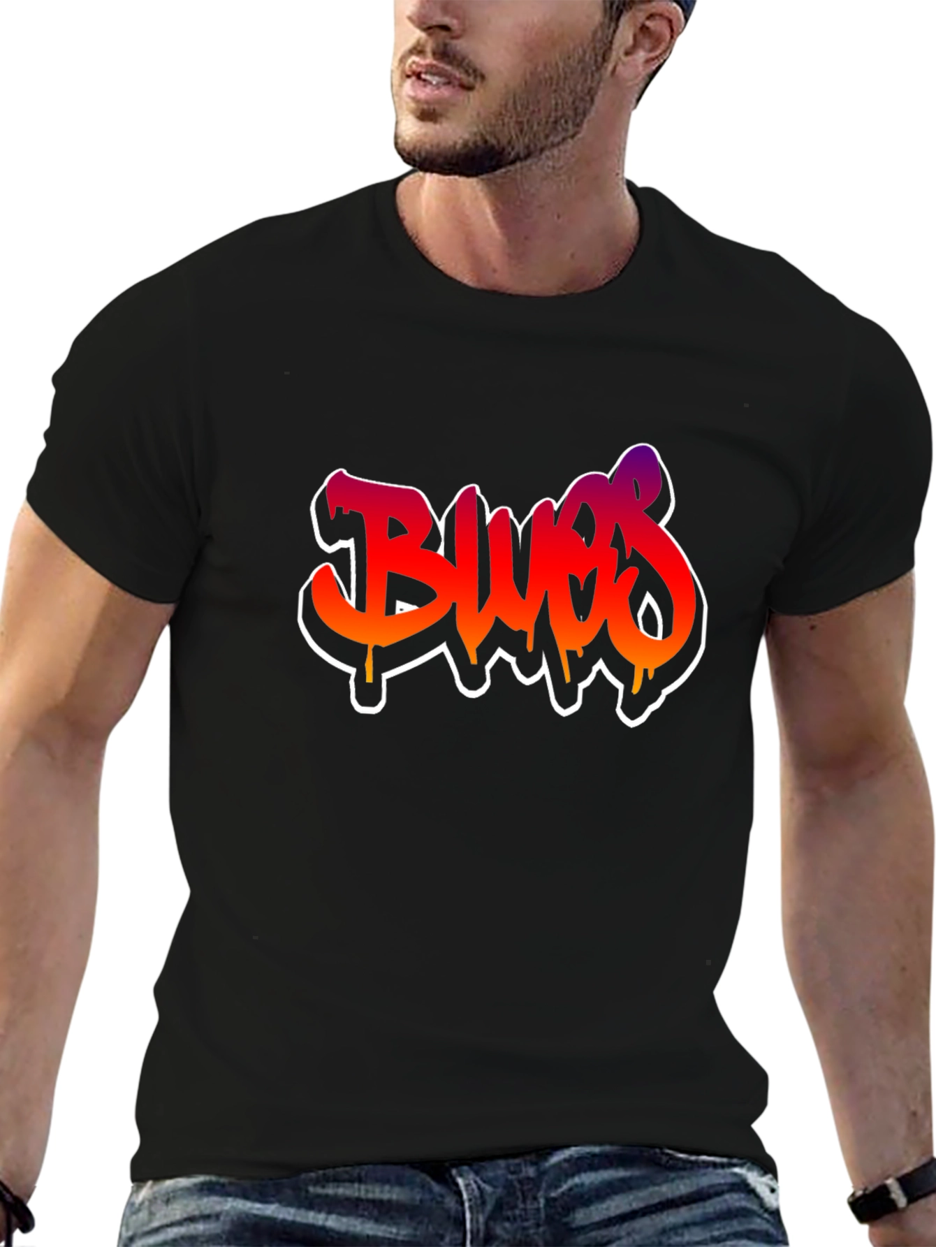 Blues Graffiti Style Graphic T-Shirt