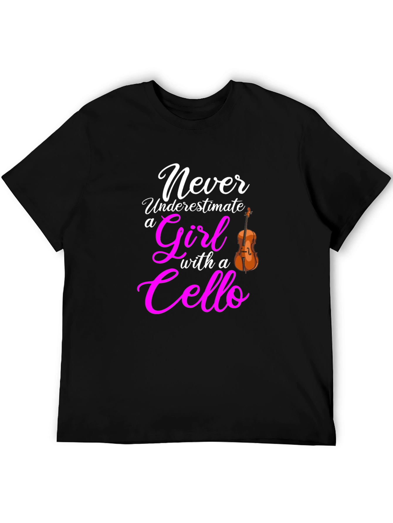 Never Underestimate Girl with Cello Black T-Shirt