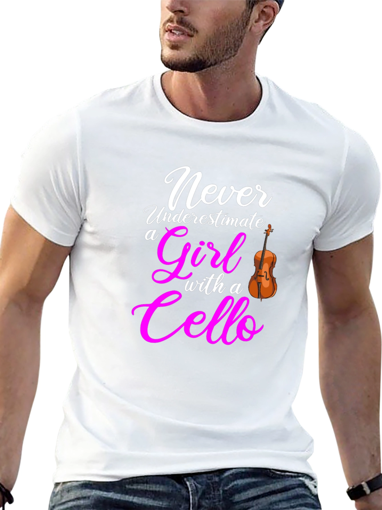 Never Underestimate Girl with Cello Black T-Shirt
