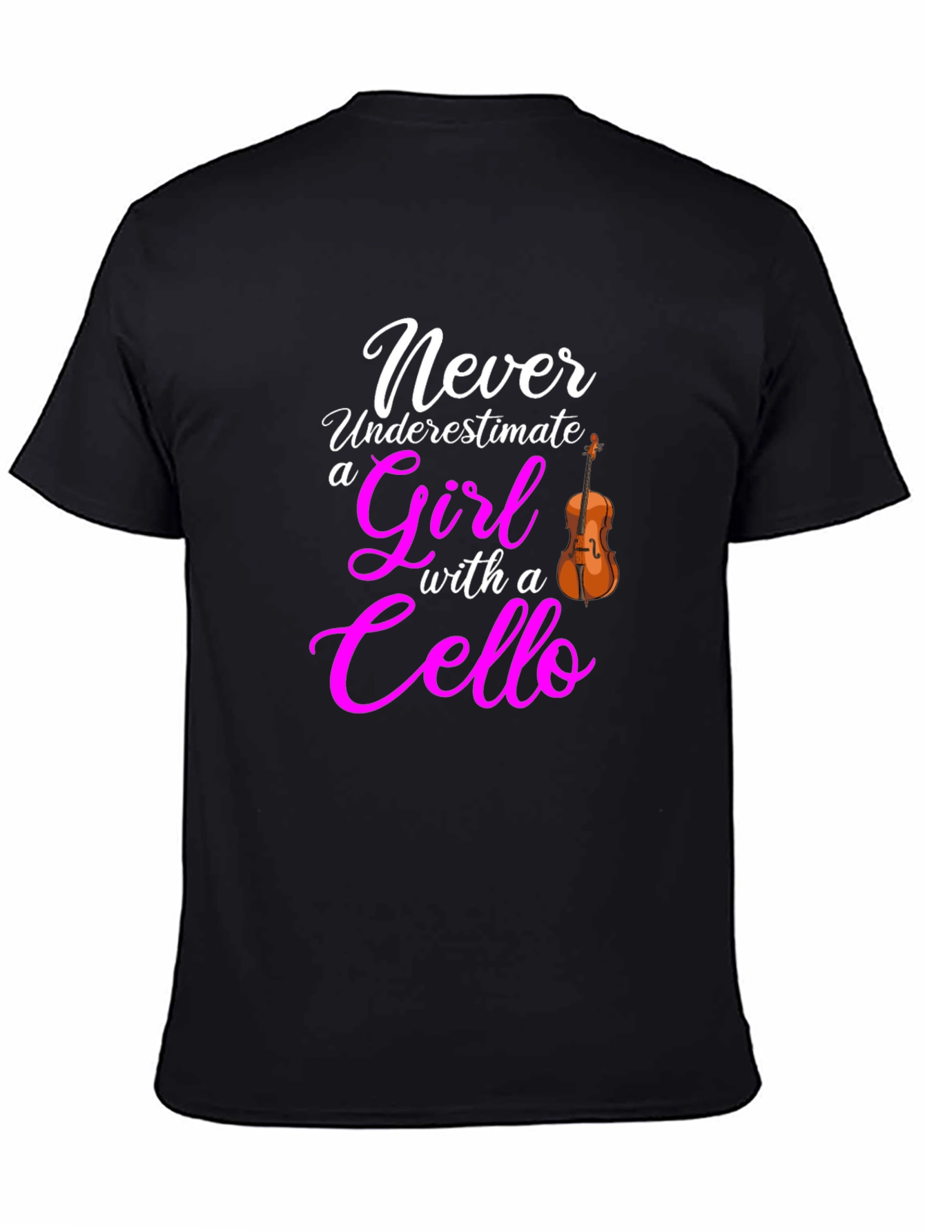 Never Underestimate Girl with Cello Black T-Shirt