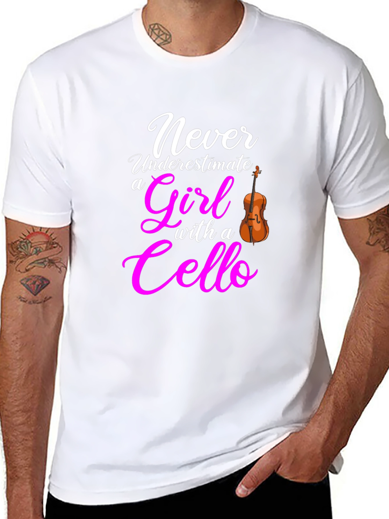 Never Underestimate Girl with Cello Black T-Shirt