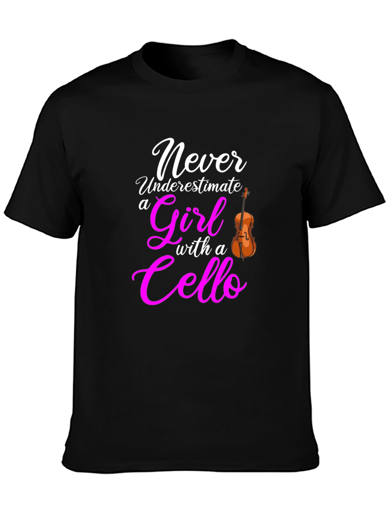 Never Underestimate Girl with Cello Black T-Shirt